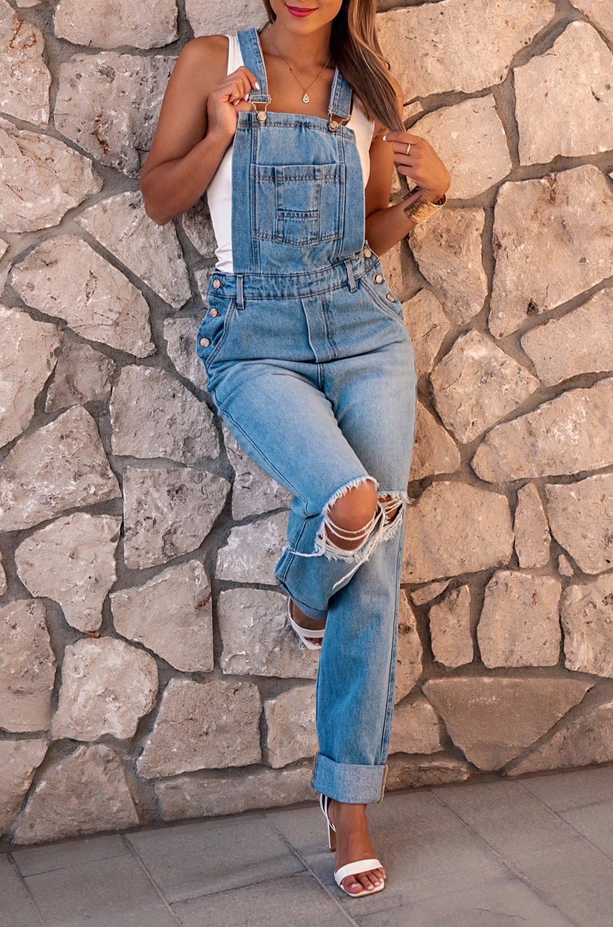 SALOPETTE IN JEANS CON STRAPPI CHEYENNE, AZZURRO