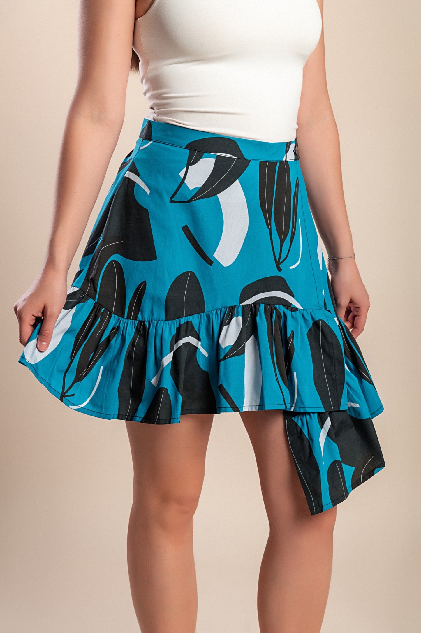 Minigonna in cotone stampato, blu