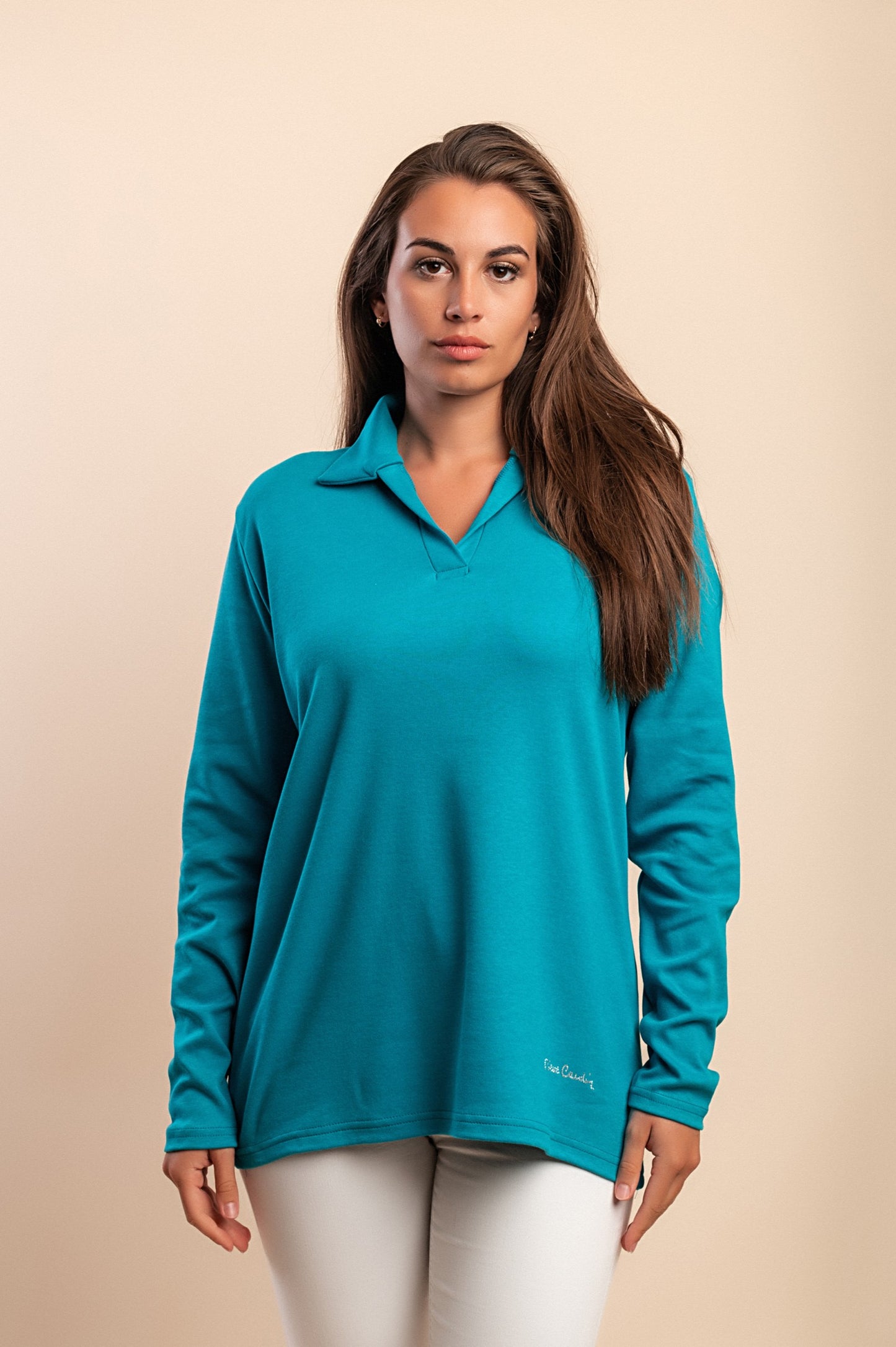 Top a manica lunga in cotone, nero