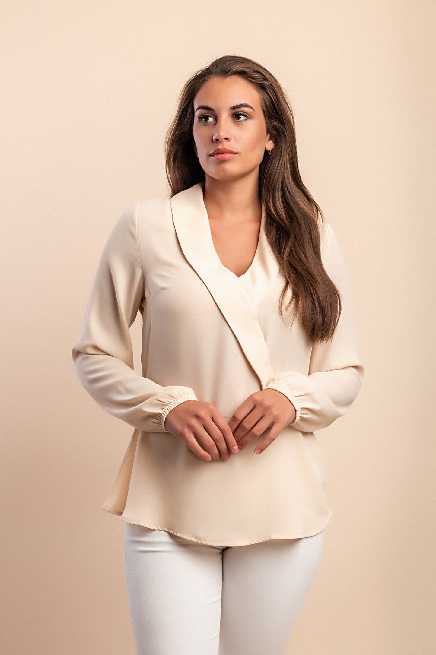 Blusa a maniche lunghe, beige