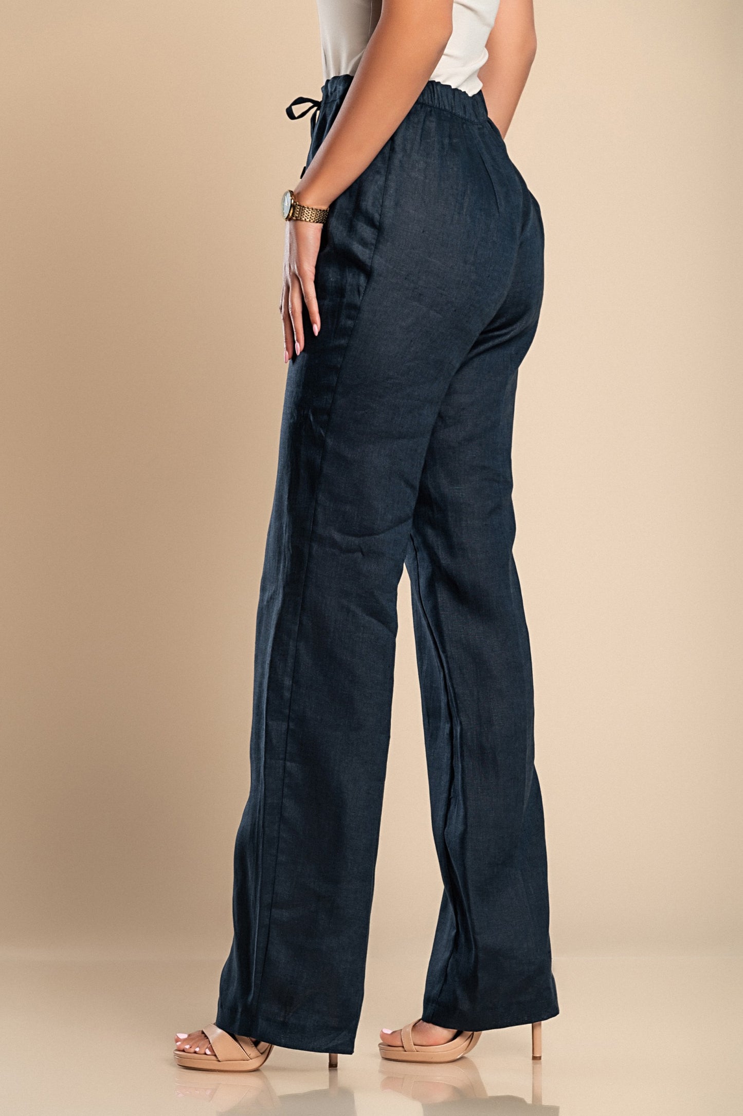 Pantaloni eleganti in lino, blu scuro