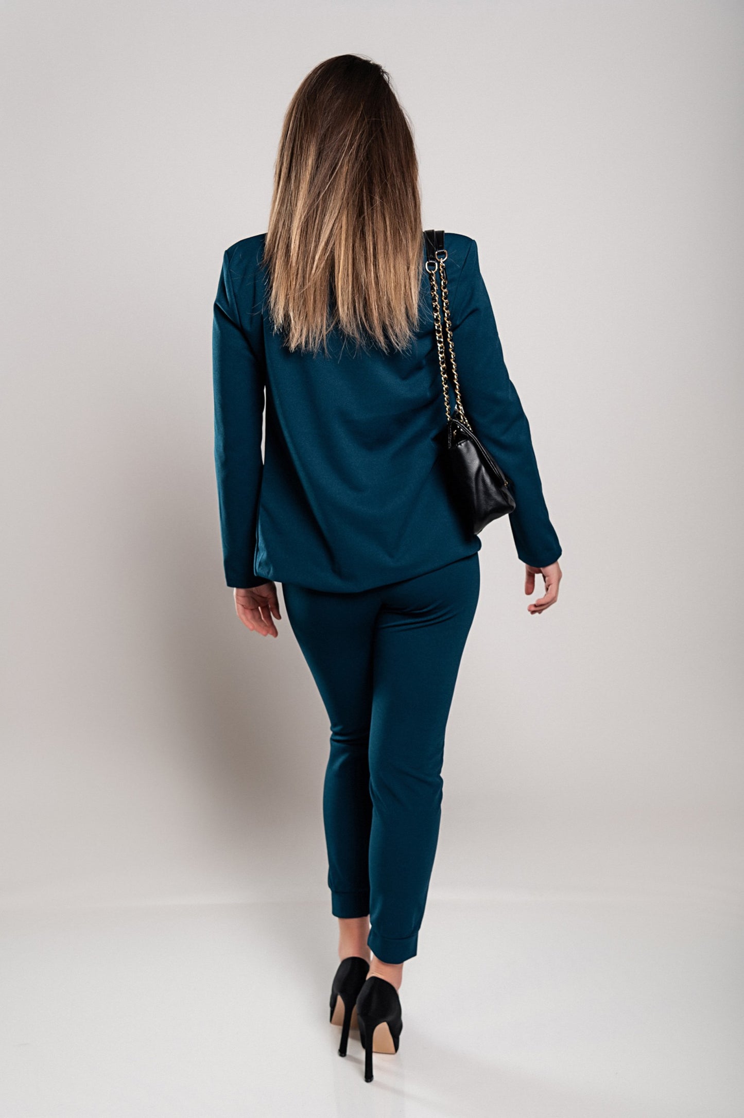 Completo di pantaloni e blazer elegante senza lettere Estrena, nero-nero