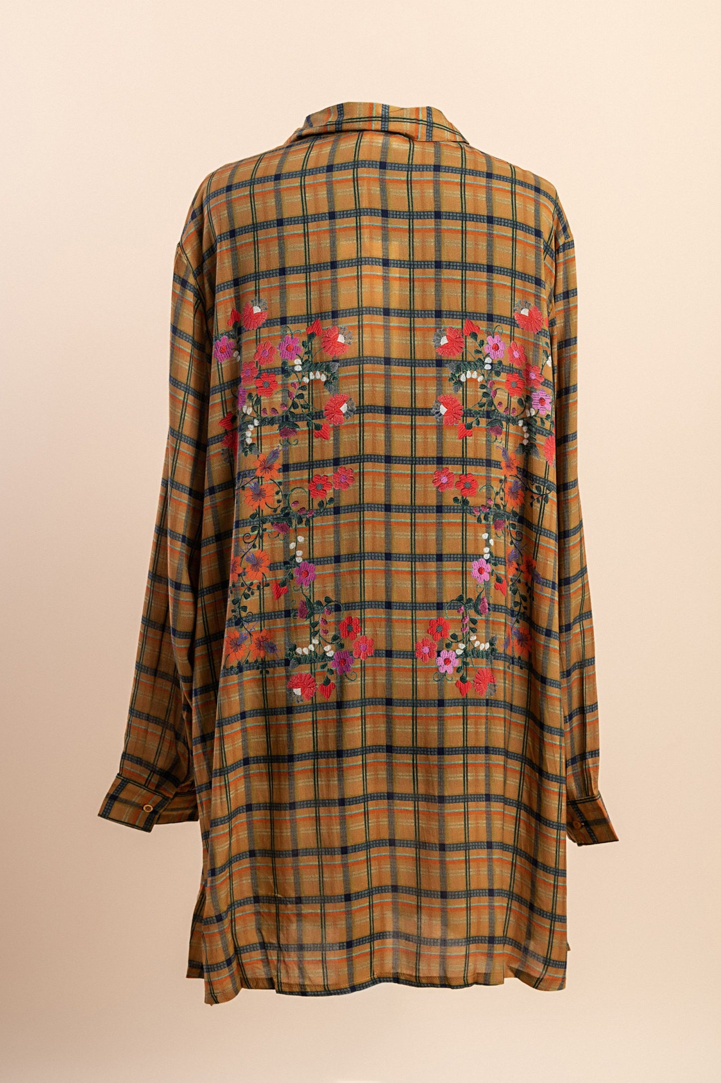 Camicia taglie forti con stampa a quadri, marrone
