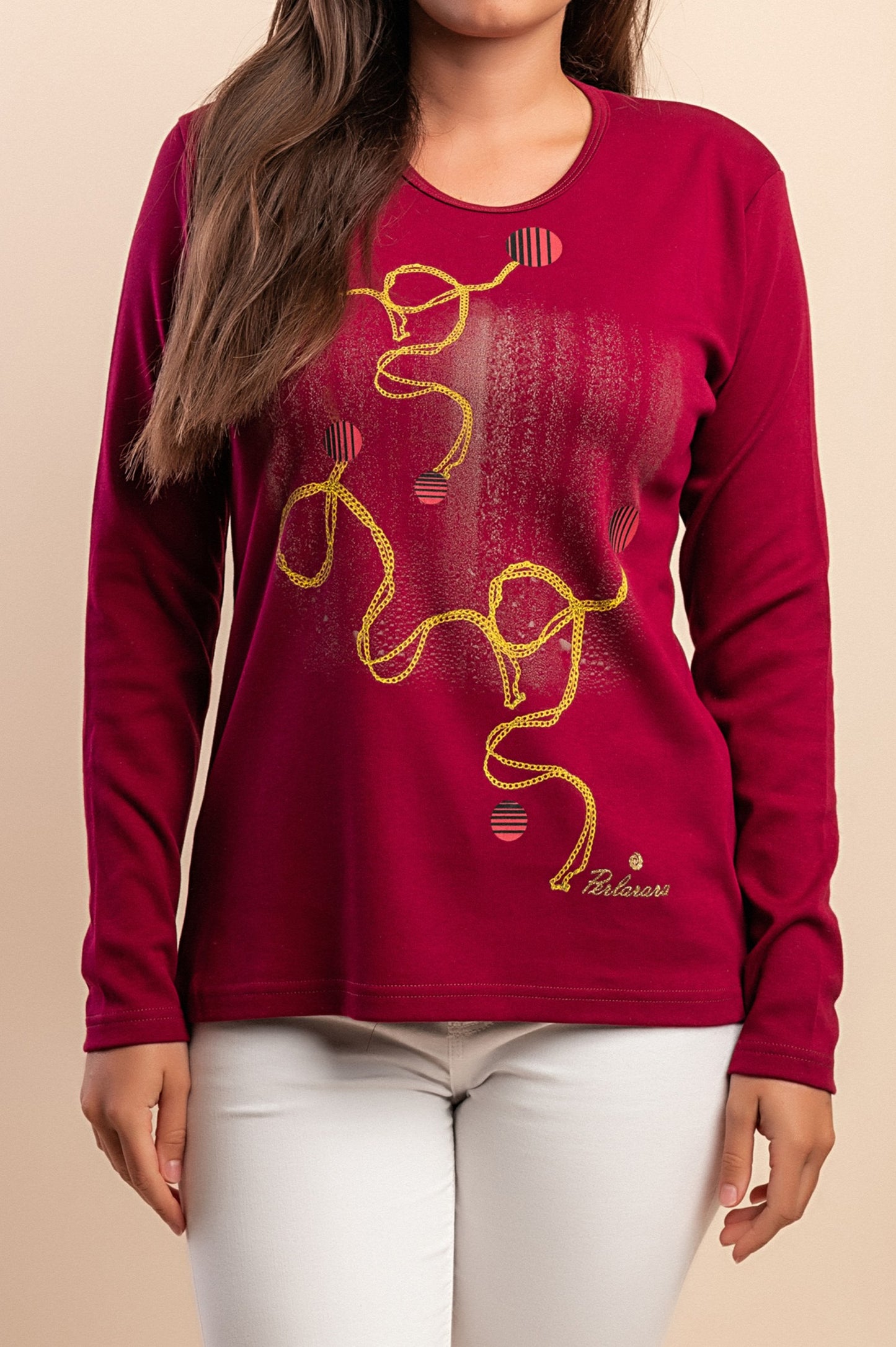 Top in cotone a maniche lunghe, bordeaux