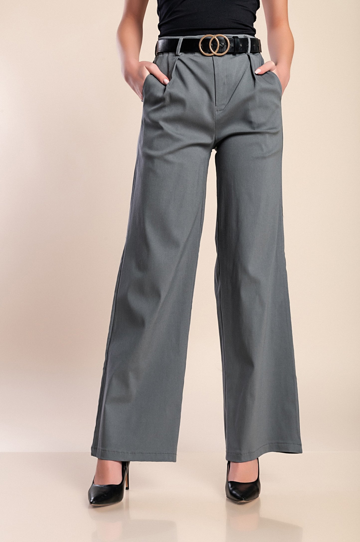 Pantaloni eleganti a vita alta, beige