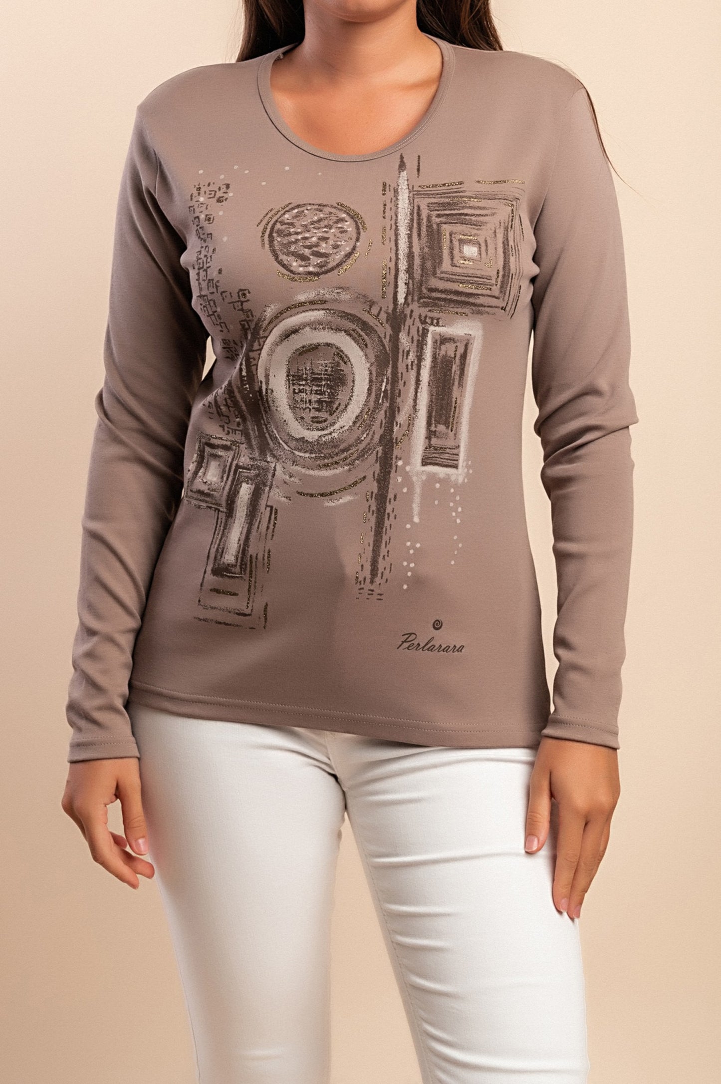 Maglia in cotone a maniche lunghe, beige
