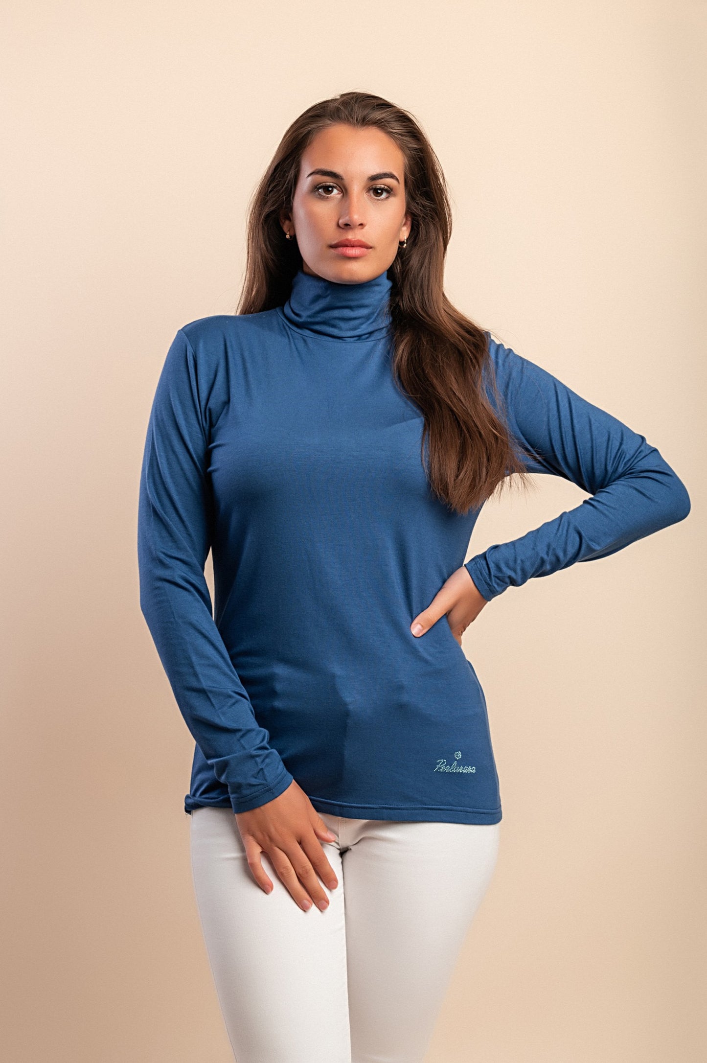 Top in viscosa con collo alto, blu scuro