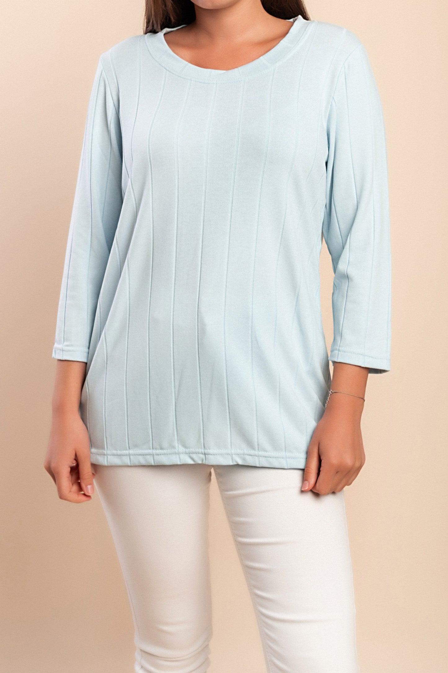 Top taglie forti con maniche a 3/4, azzurro