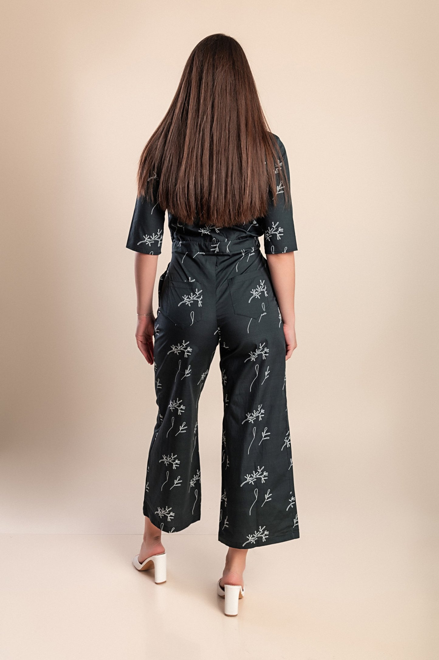 Tuta in cotone stampato, nera