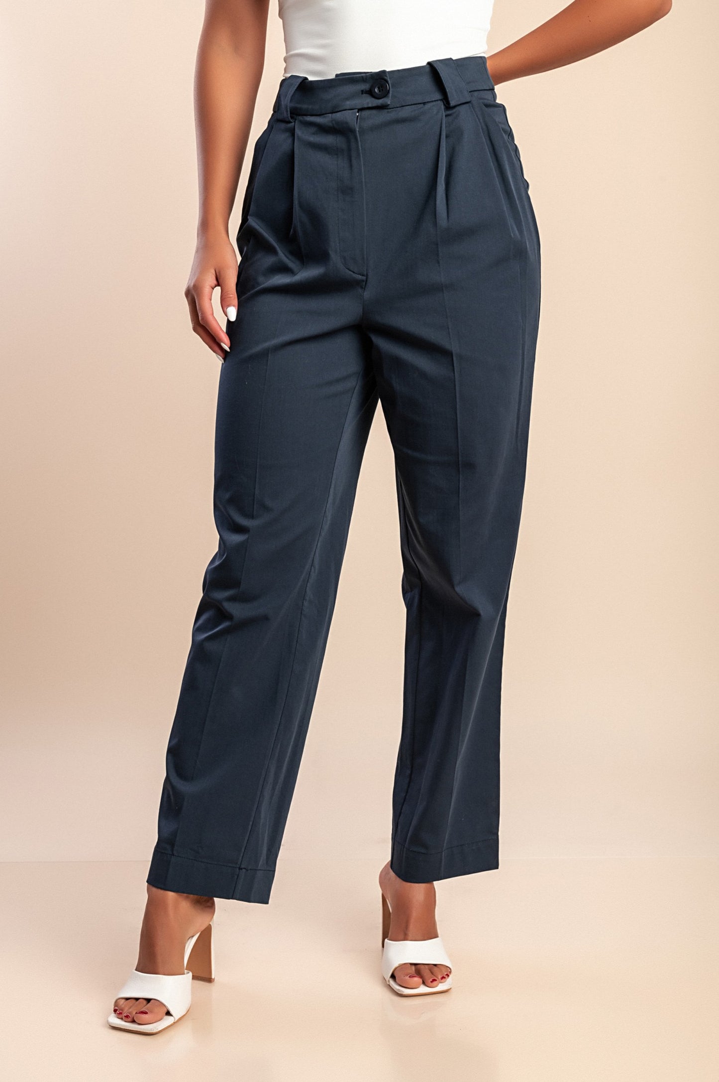 Pantaloni a vita alta taglie forti, blu