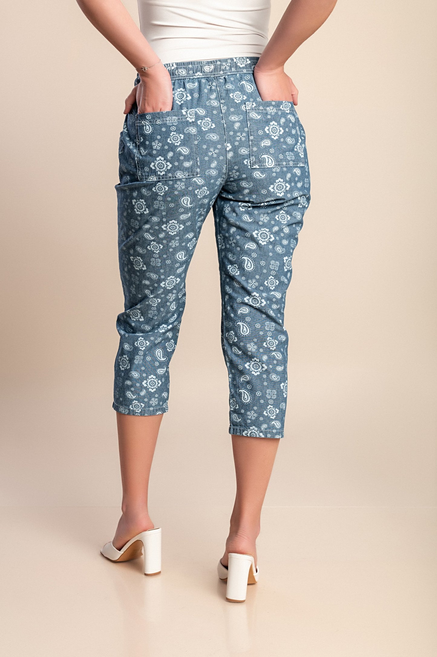 Pantaloni capri in cotone, blu