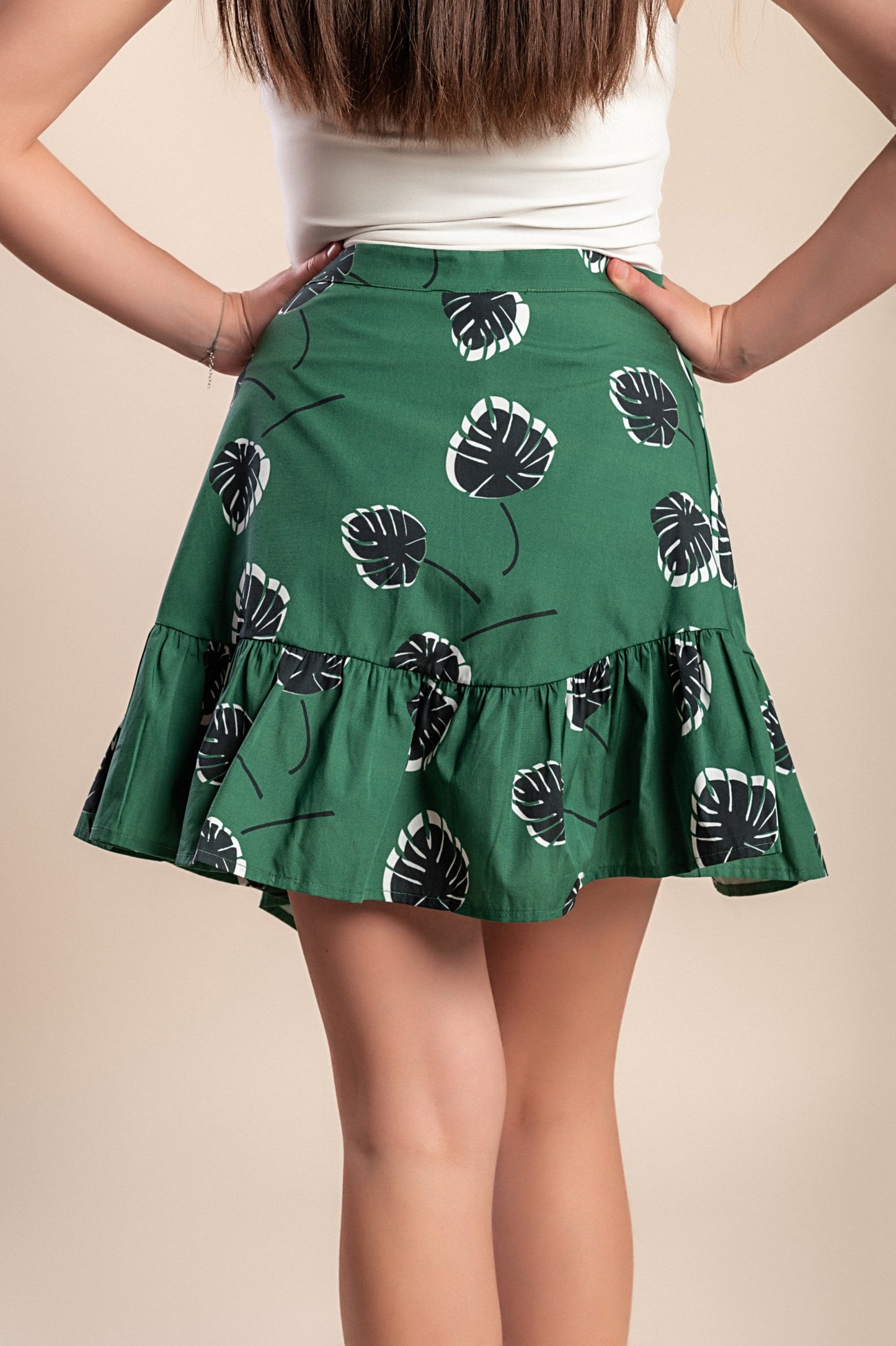 Minigonna in cotone stampato, verde