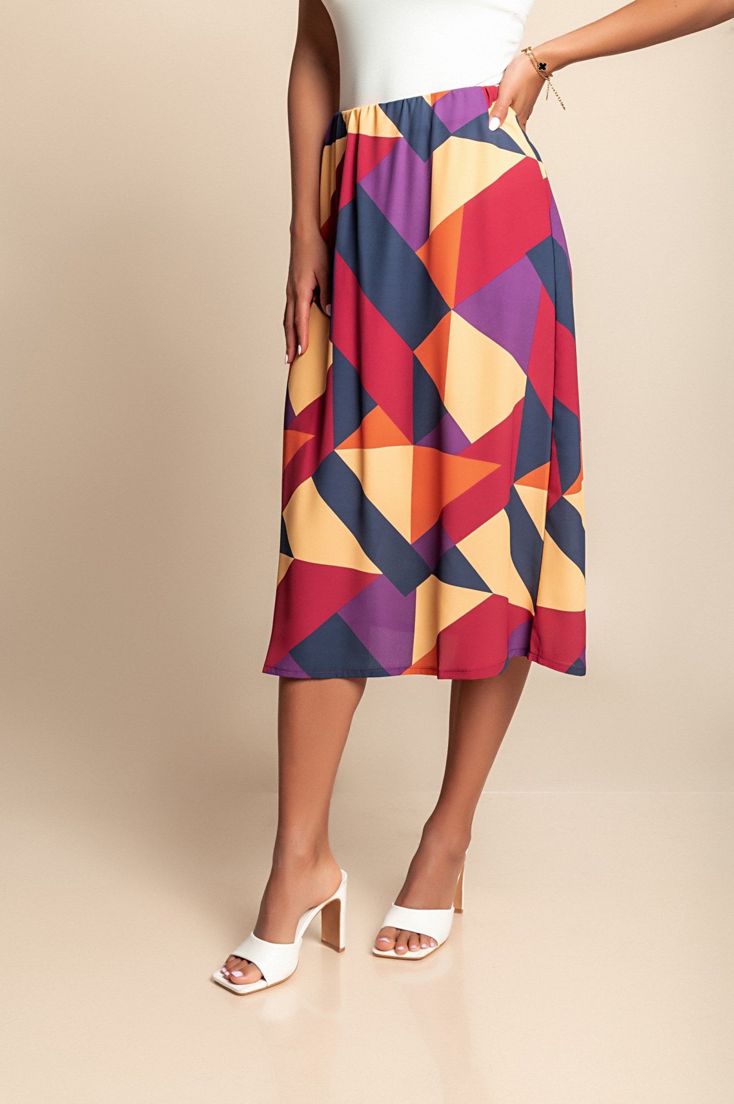 Gonna midi con stampa, multicolore