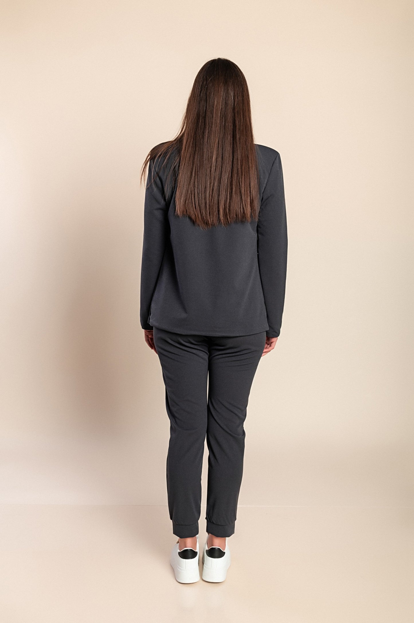 Completo di pantaloni e blazer elegante senza lettere Estrena, nero-nero