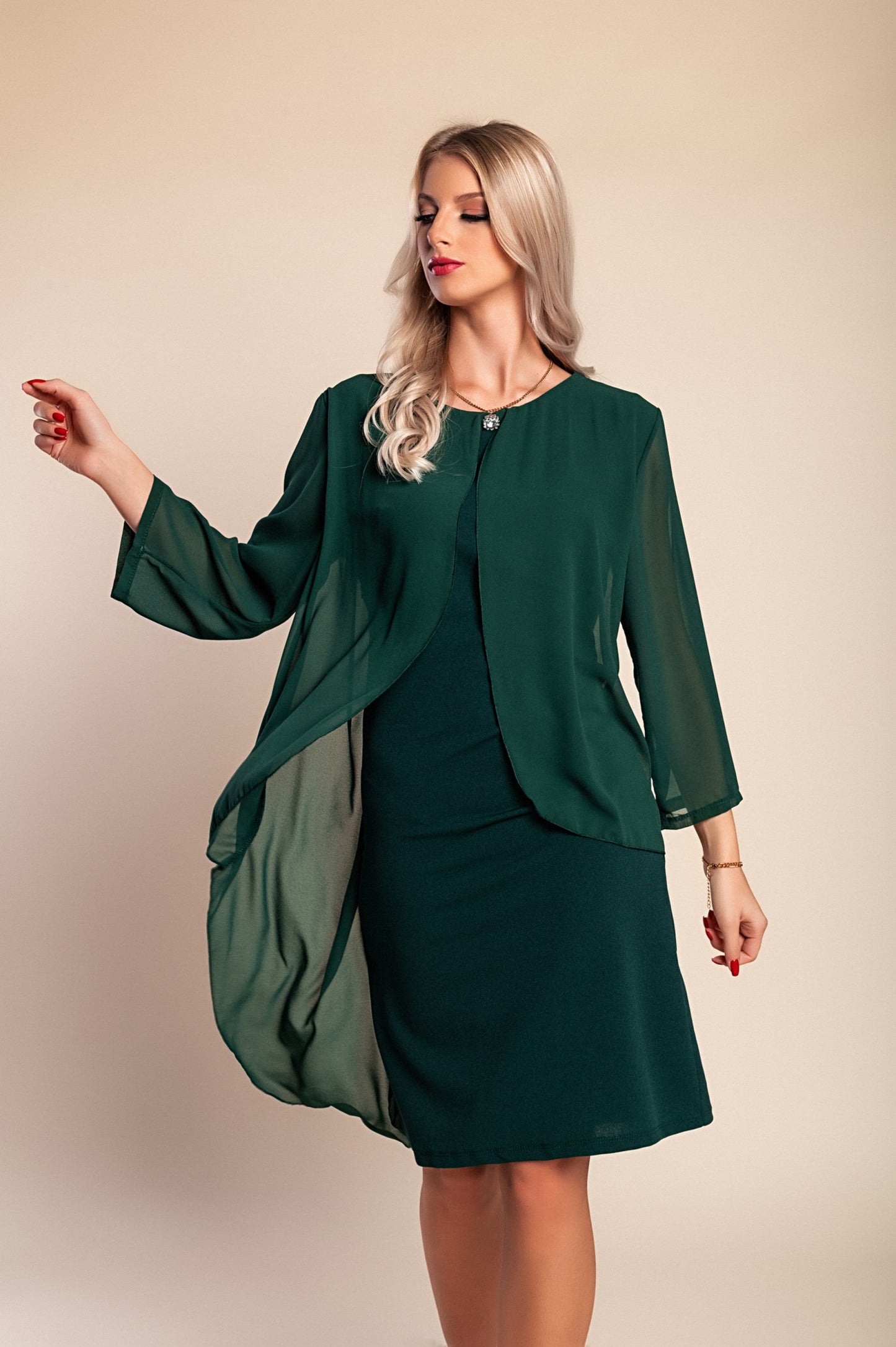 Abito midi scollo tondo, verde scuro