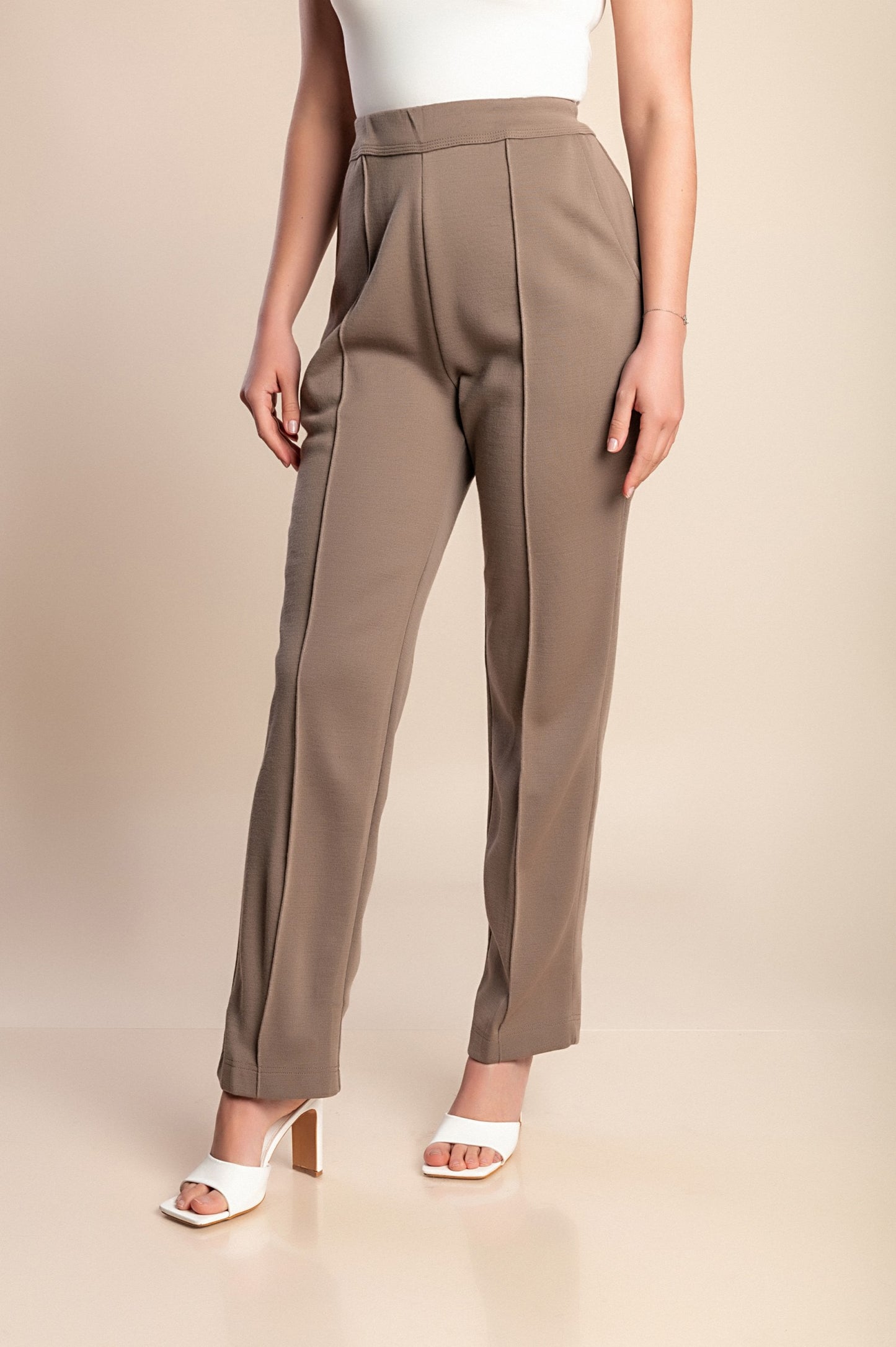 Pantaloni taglie forti con elastico, marroni