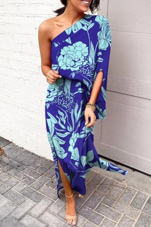 Abito lungo elegante con stampa Tiezza, Blu