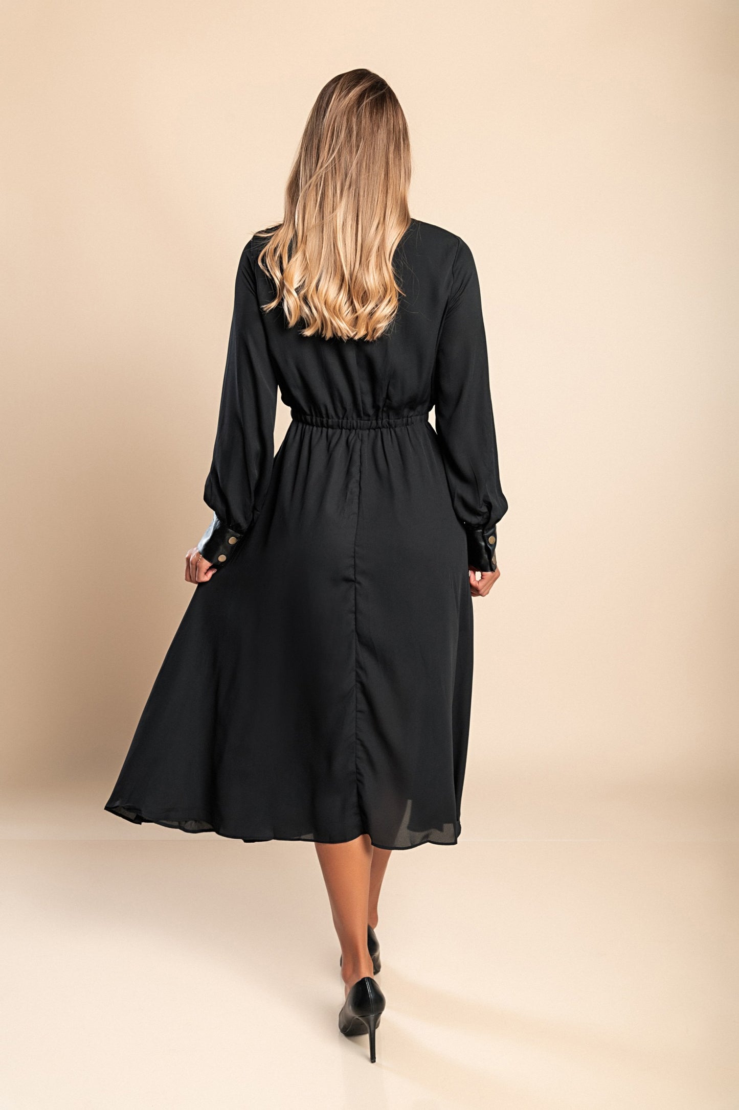 Dettagli in ecopelle Abito midi elegante Plana, Rosa