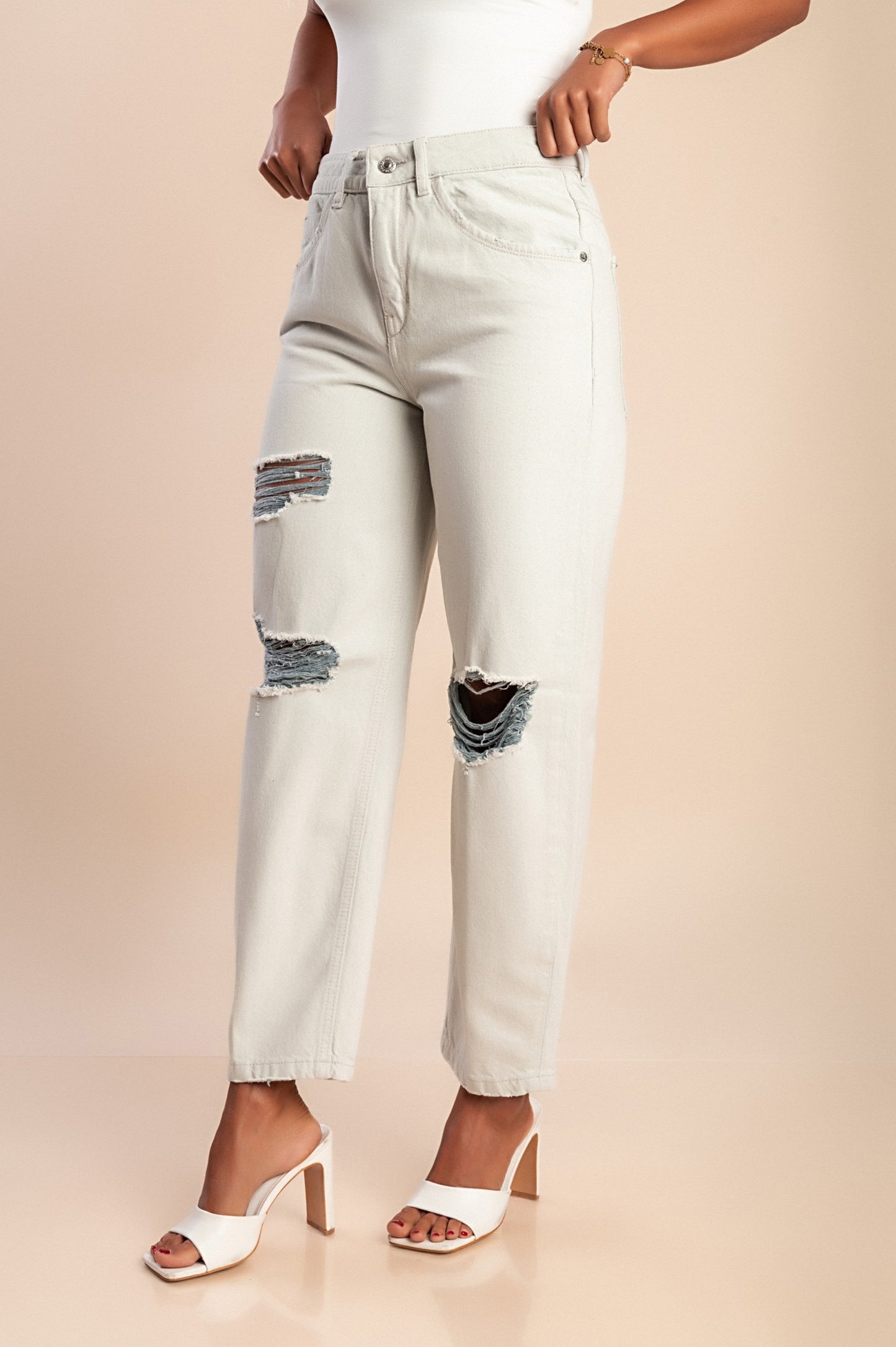 Jeans a vita alta con spacchi, grigio chiaro