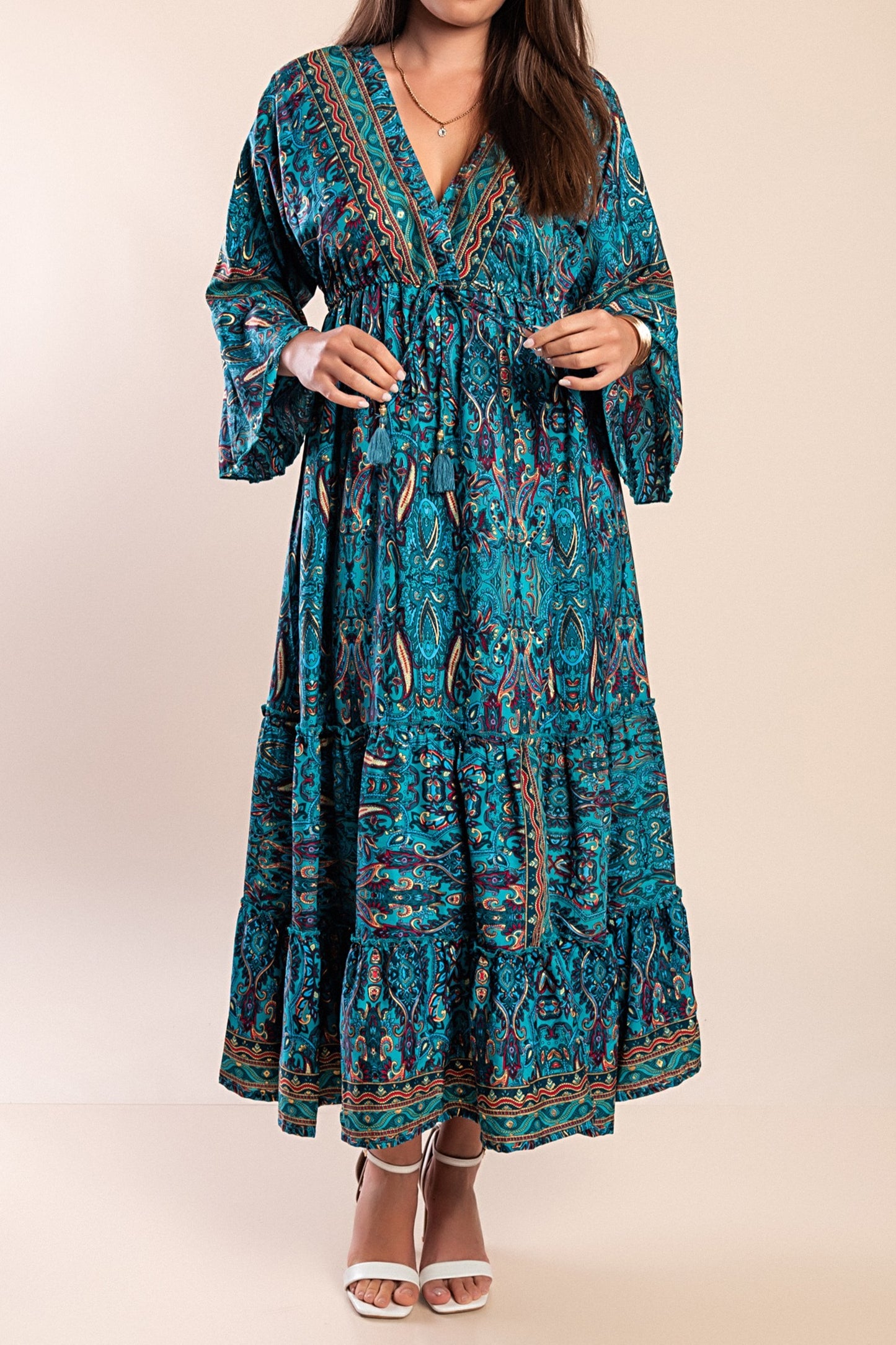 Abito maxi con stampa, blu