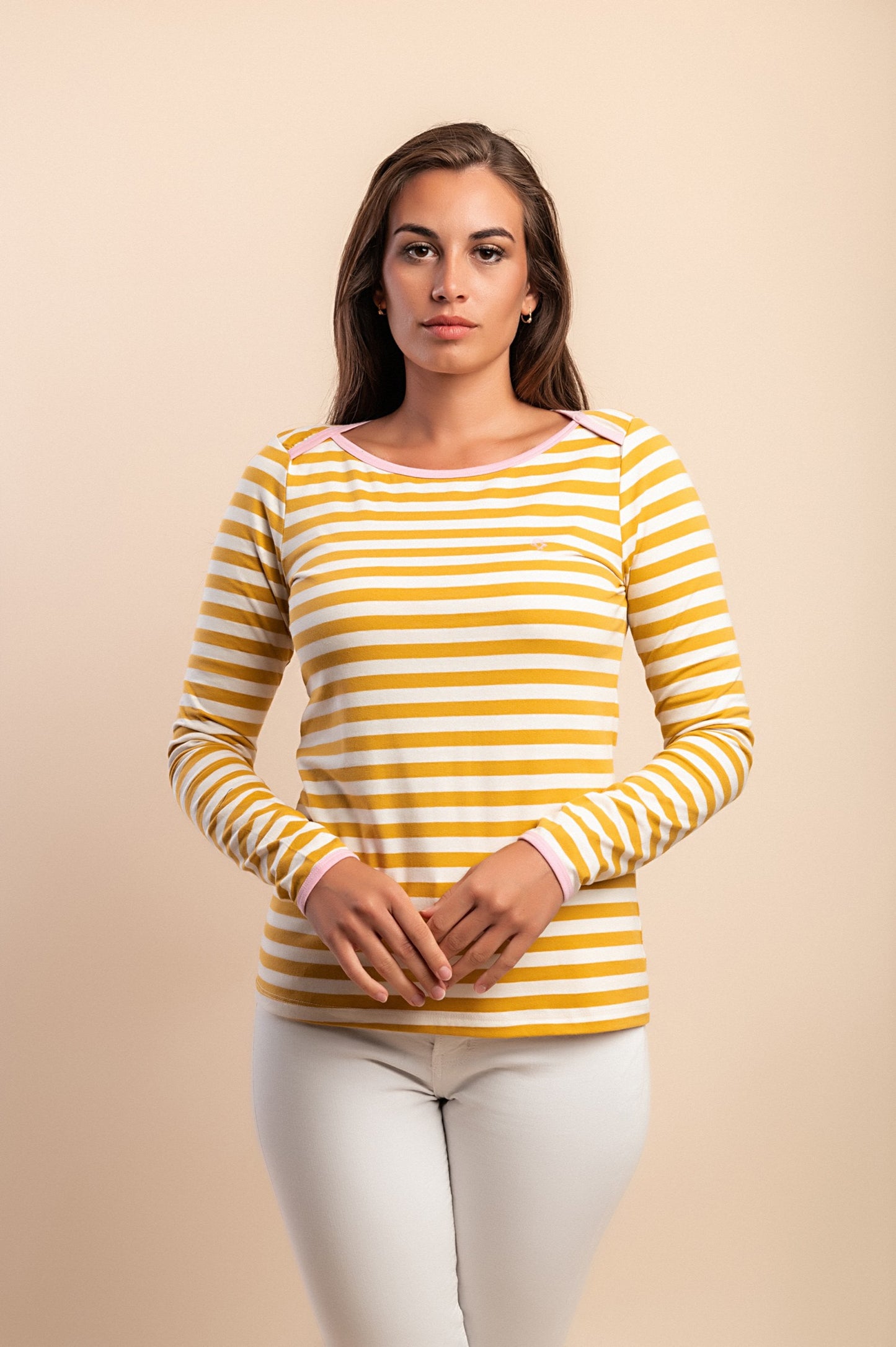 Top in cotone con stampa a righe, giallo