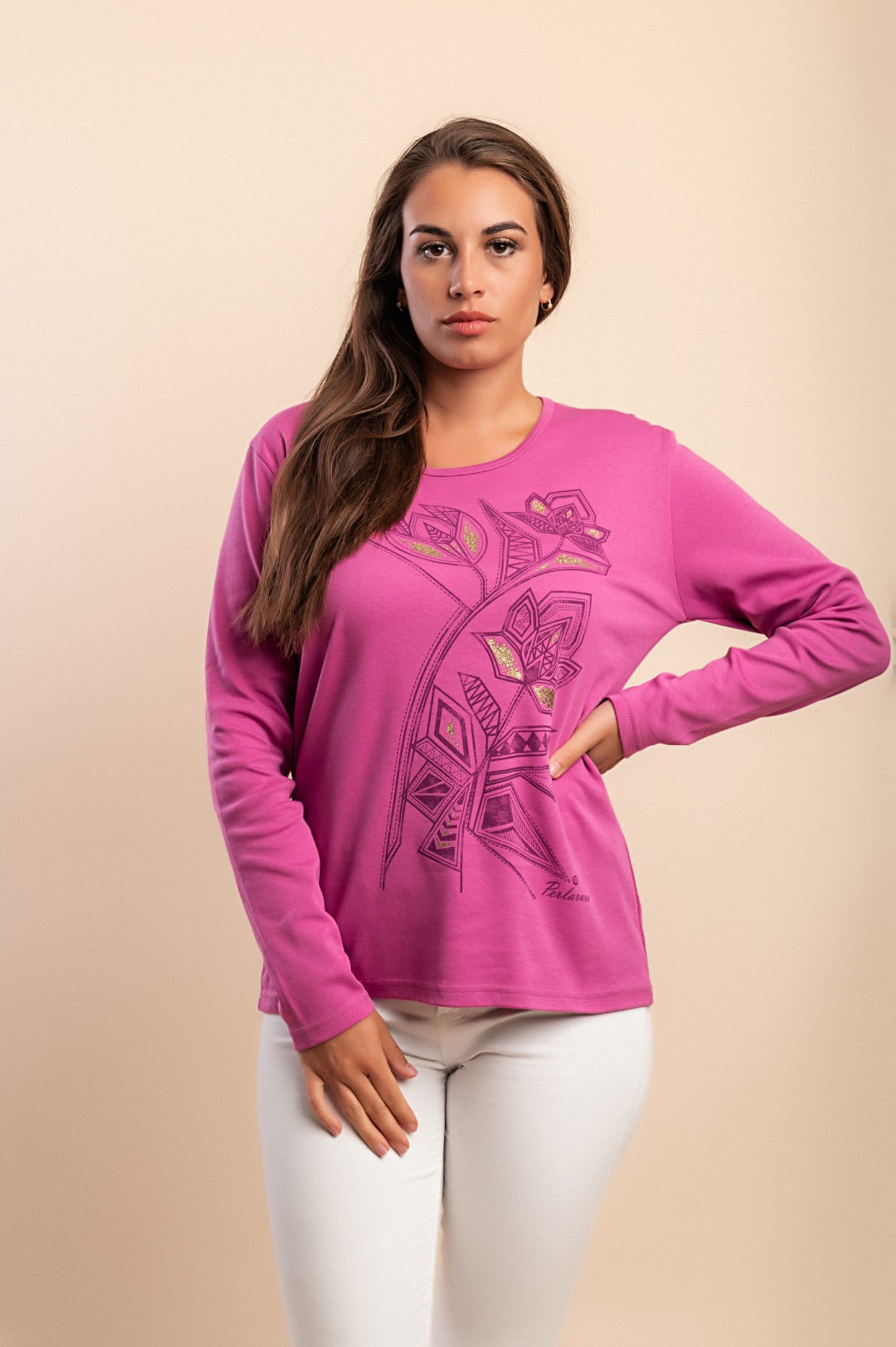 Maglia in cotone a maniche lunghe, rosa