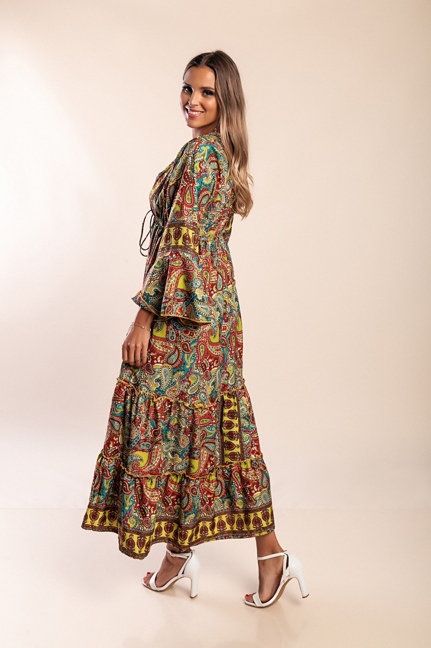 Abito maxi con stampa, blu