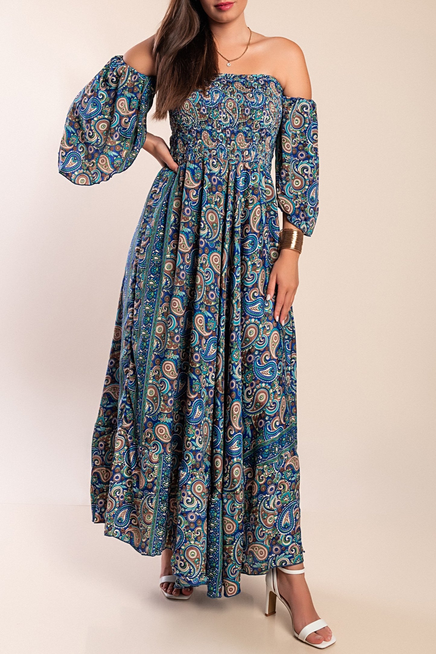 Abito maxi con stampa, multicolore