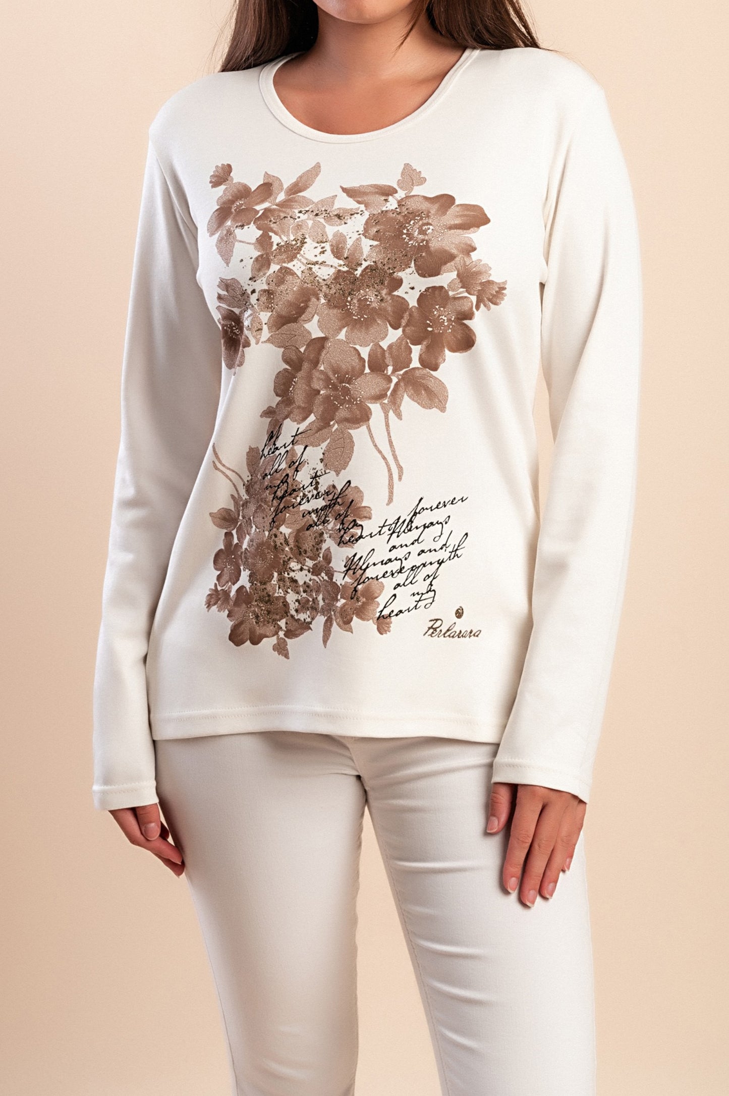 T-shirt a maniche lunghe con stampa, bianca
