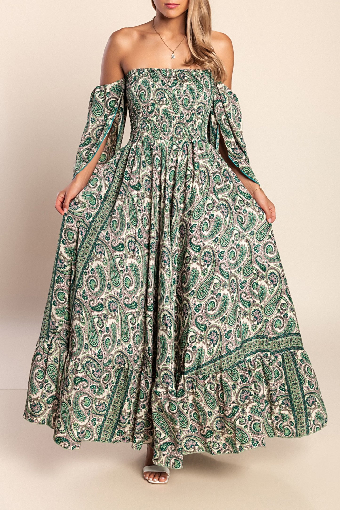 Abito maxi con stampa, multicolore