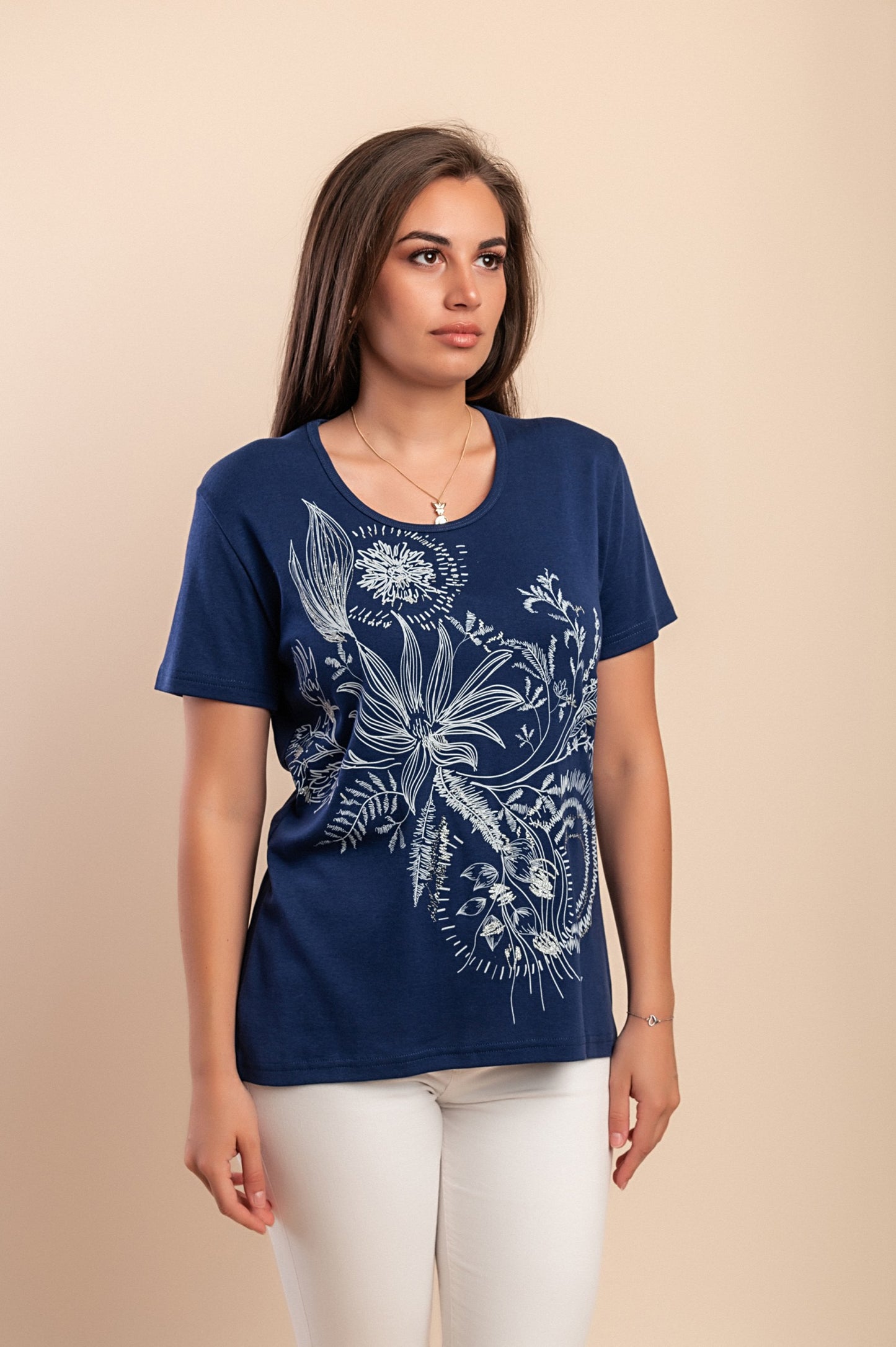 T-shirt in cotone con stampa, blu scuro