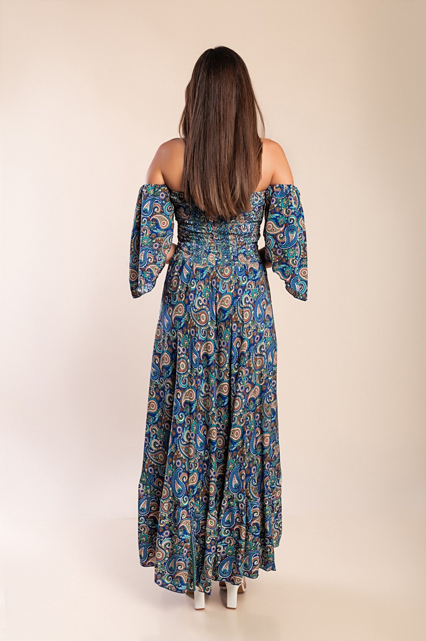 Abito maxi con stampa, multicolore