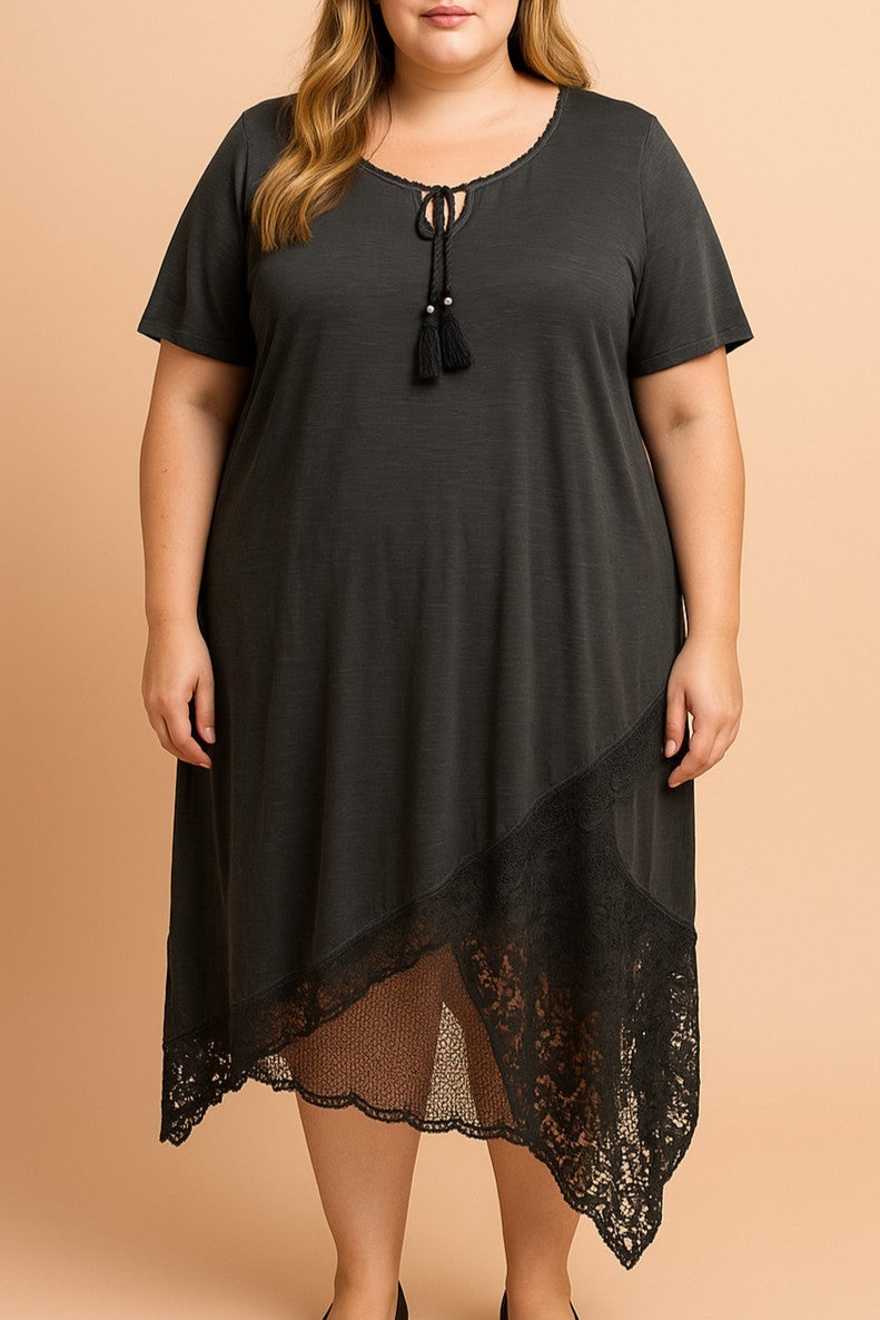 Abito taglie forti con pizzo, grigio