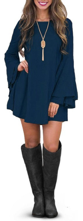 Vestito mini con maniche a campana Rania, senape
