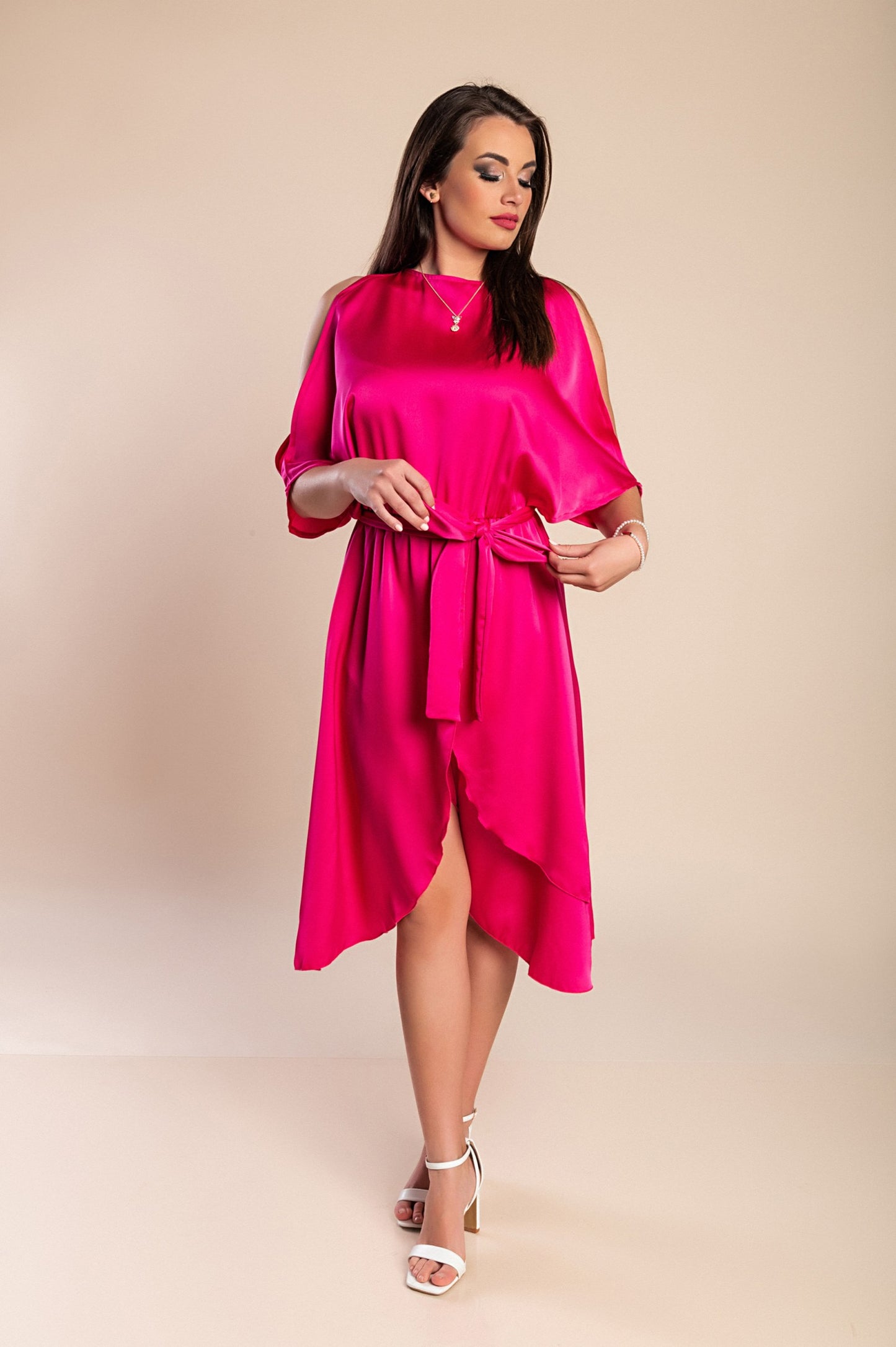 Elegante abito midi con cut-out Thiena, fucsia