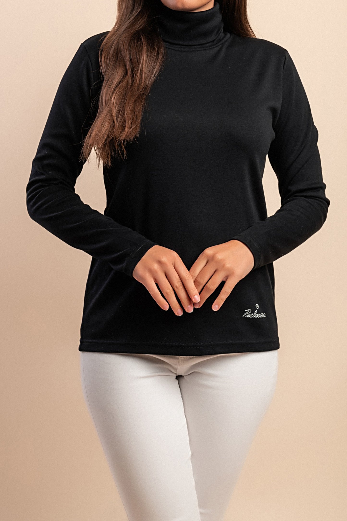 Top in viscosa con collo alto, blu scuro