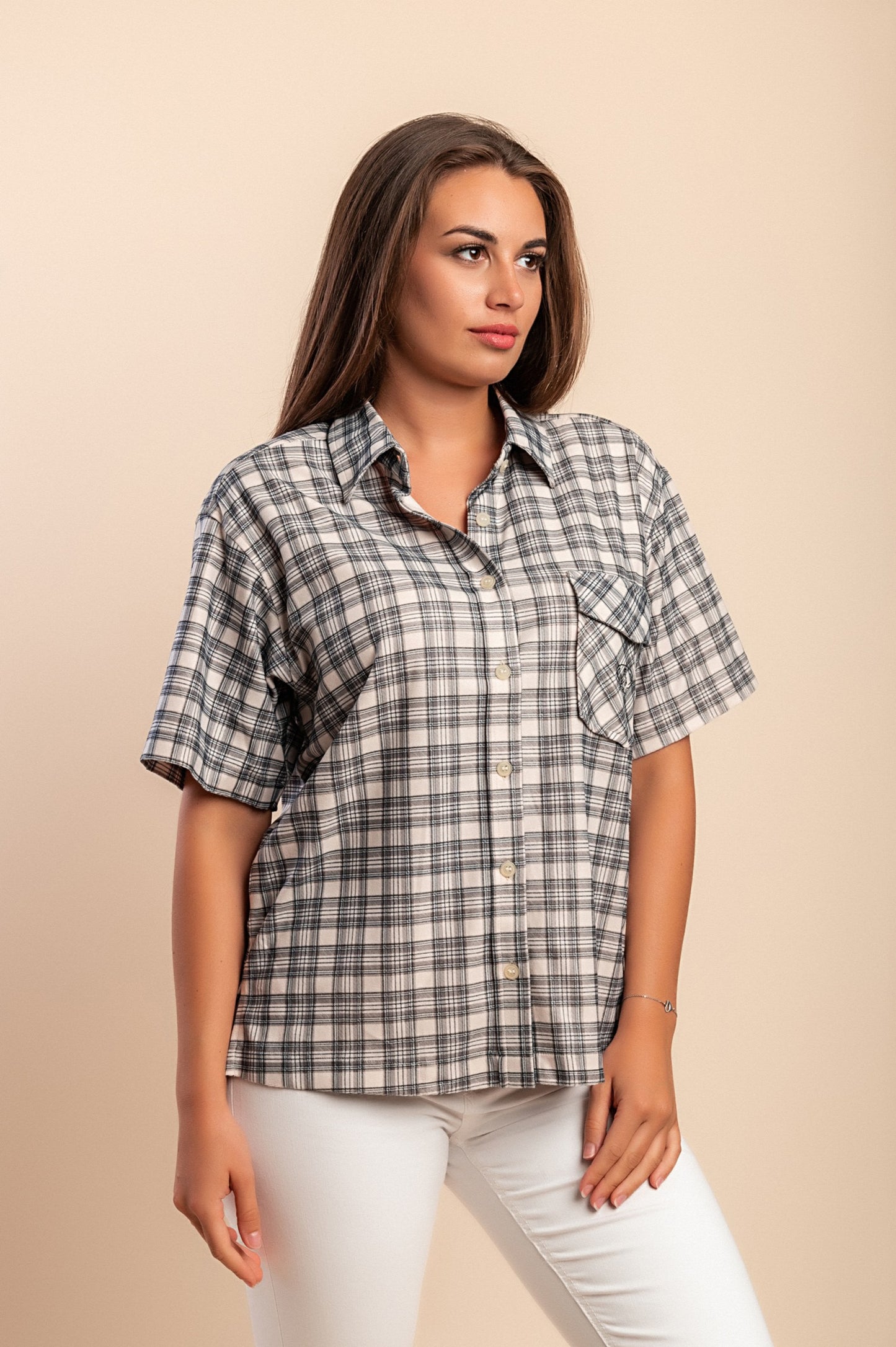 Camicia a quadri, grigia