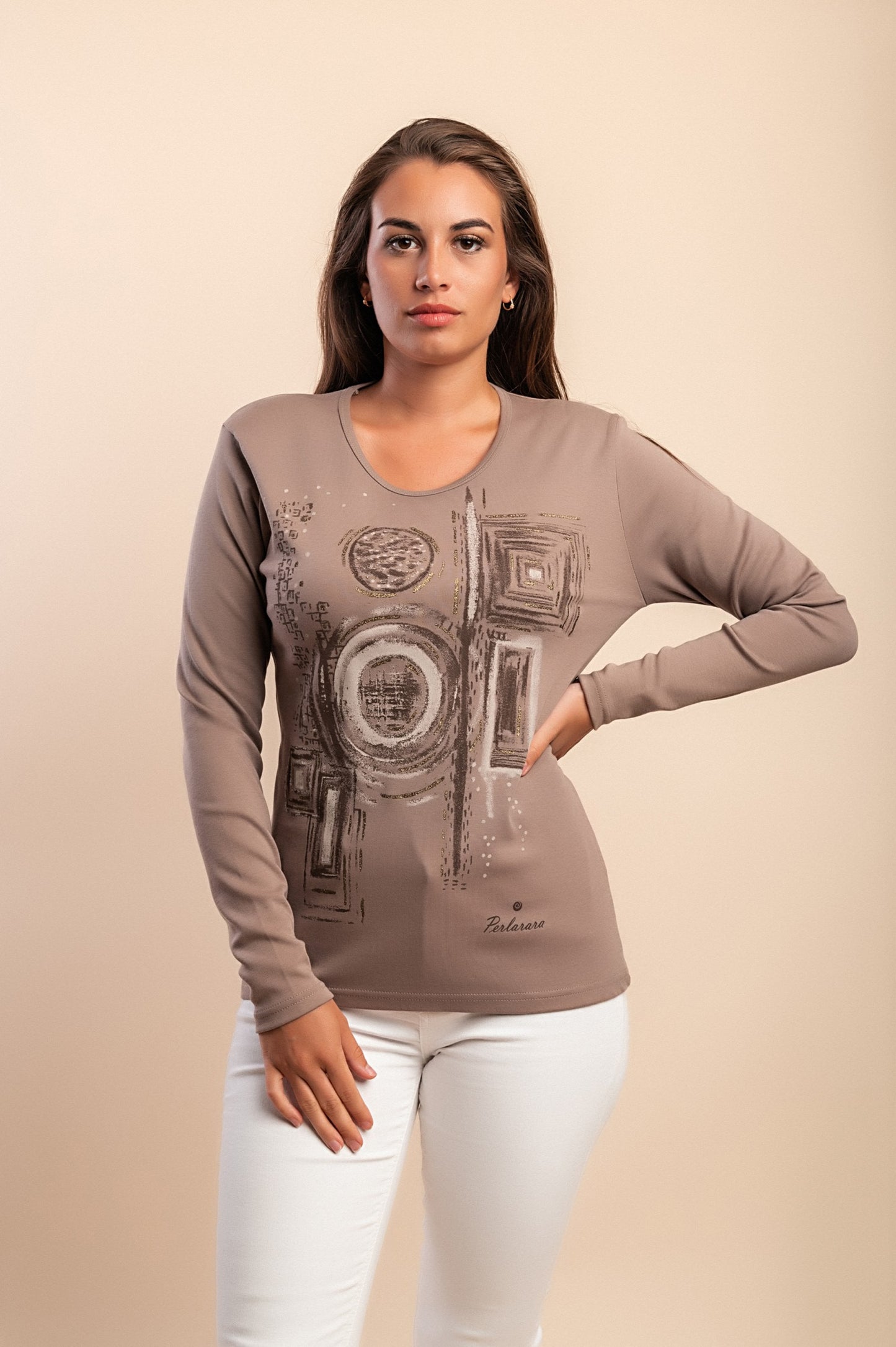 Maglia in cotone a maniche lunghe, beige