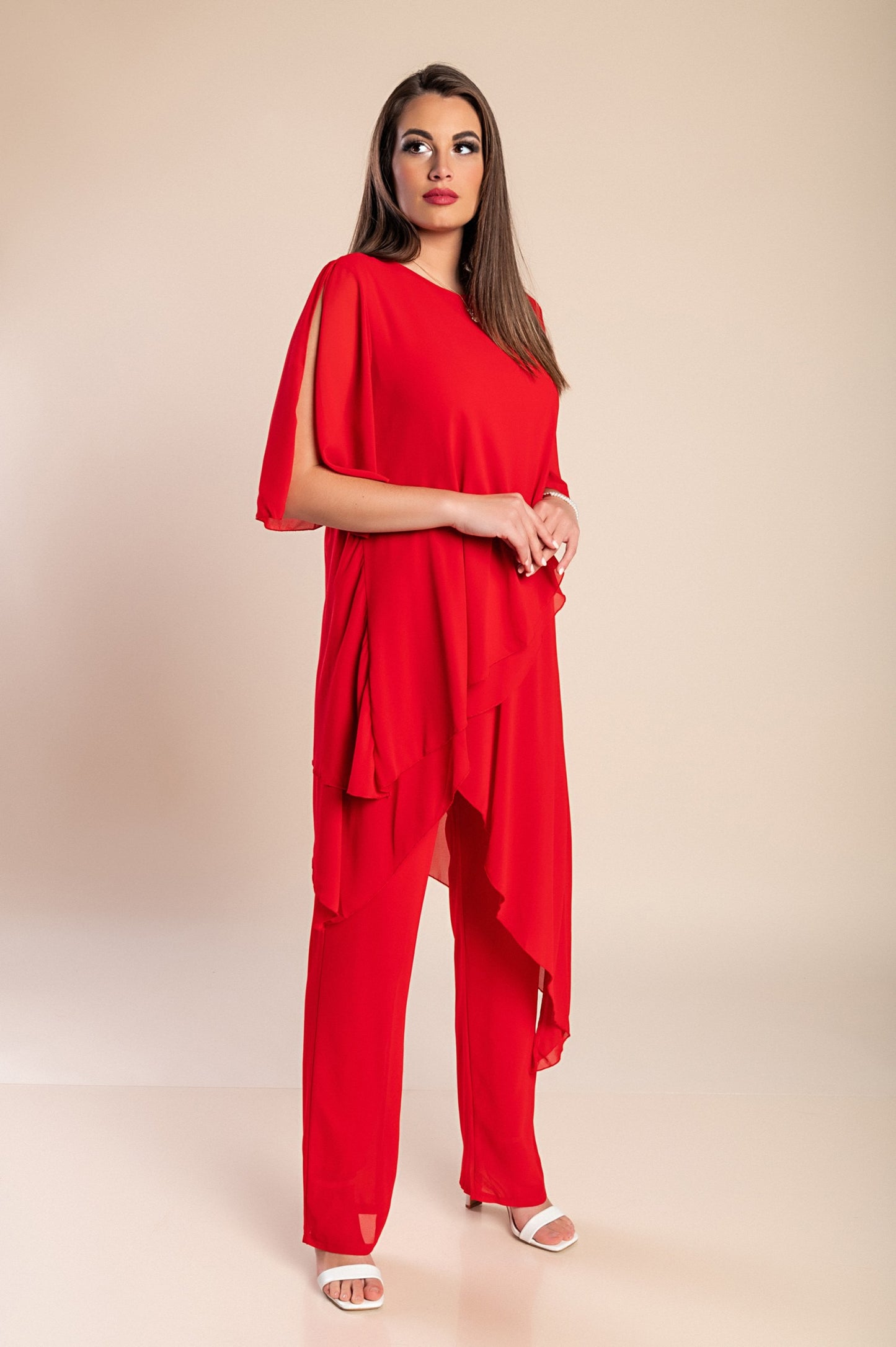 Set di elegante tunica traslucida e pantaloni lunghi Claudette, neri
