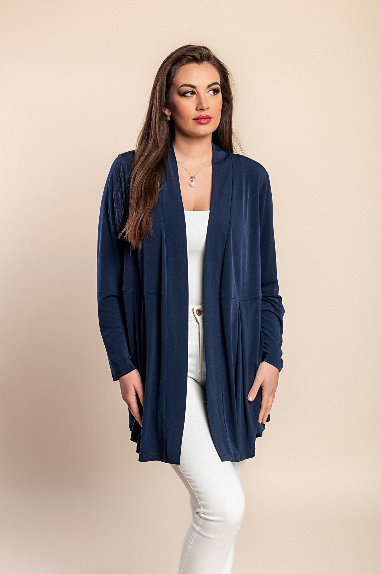 Cardigan a maniche lunghe taglie forti, blu scuro