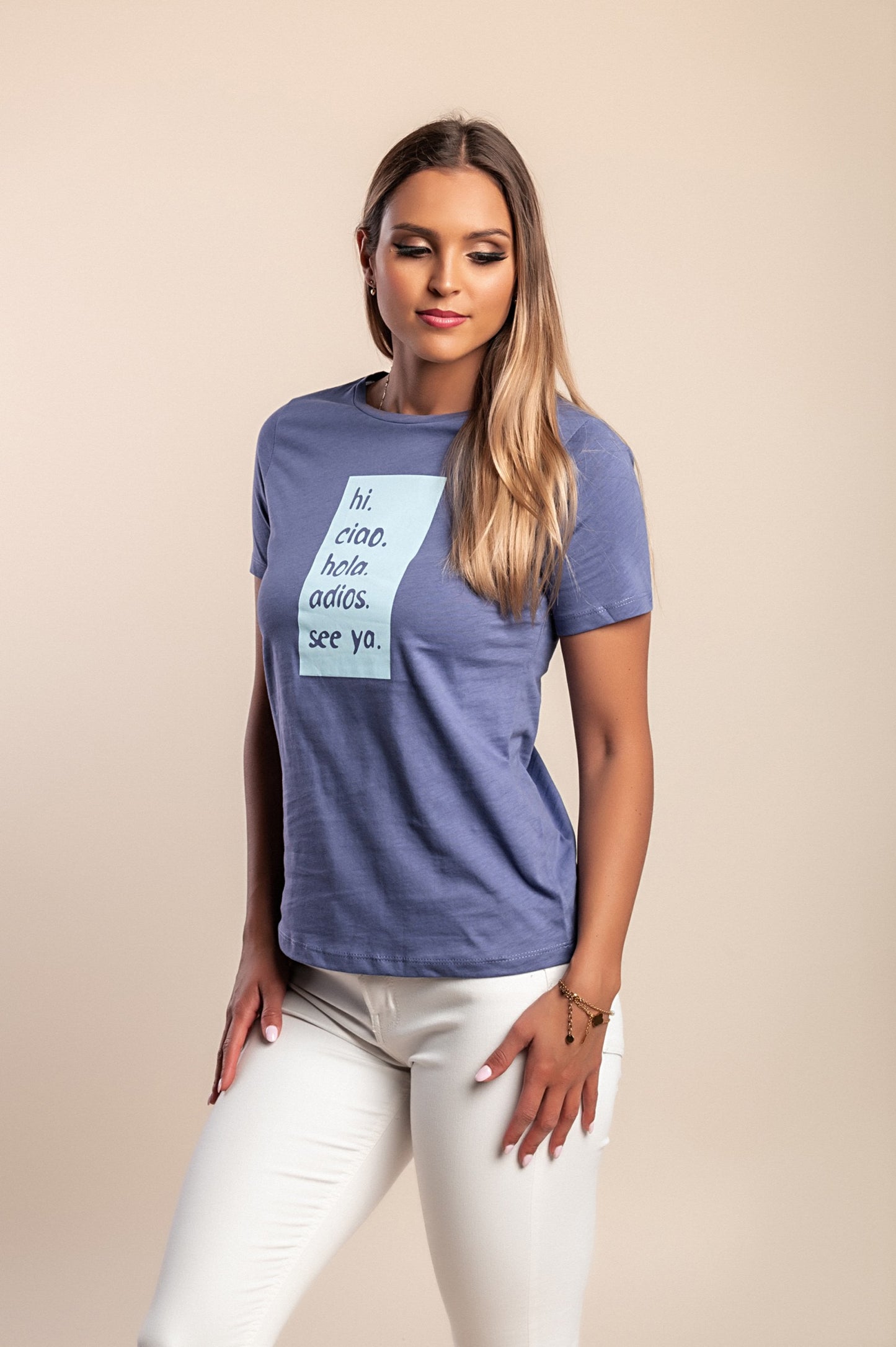 T-shirt in cotone con stampa, blu