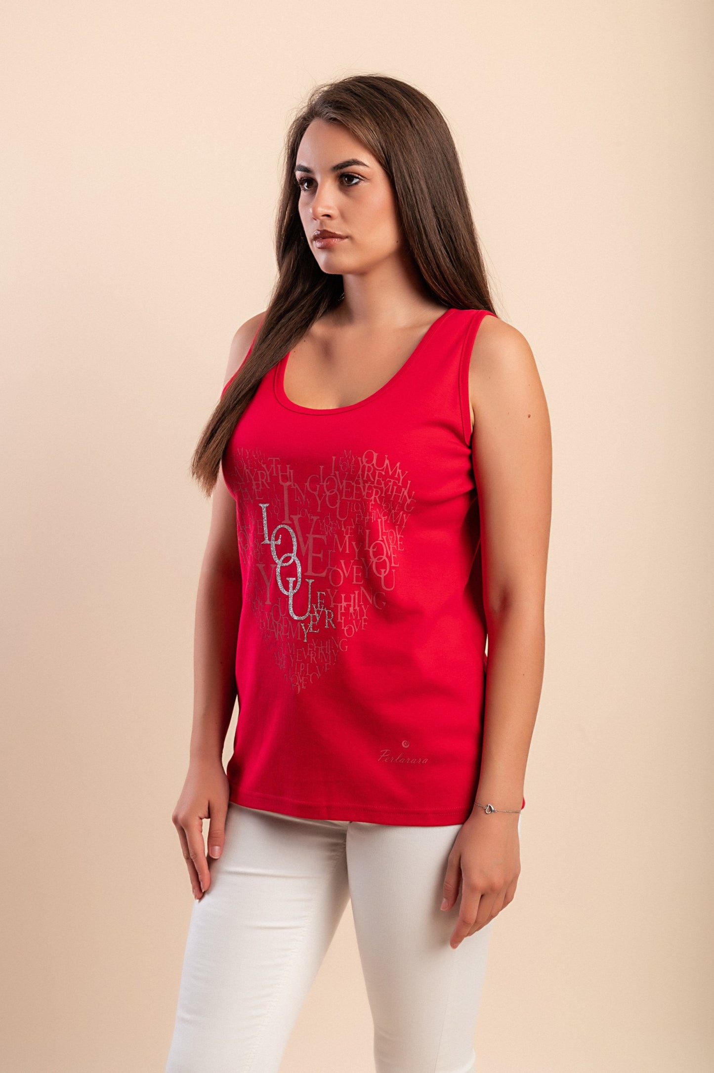 Top in cotone con stampa, rosso