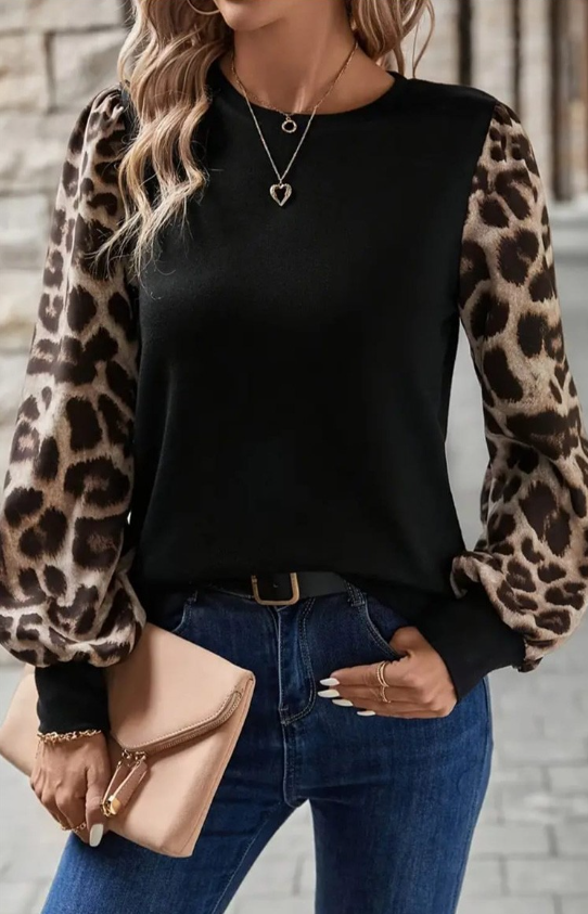 Elegante camicetta con stampa leopardata, leopardata