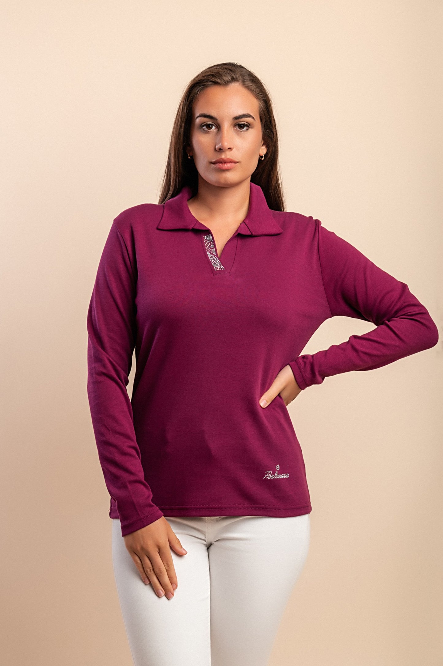 Top a maniche lunghe in cotone, viola