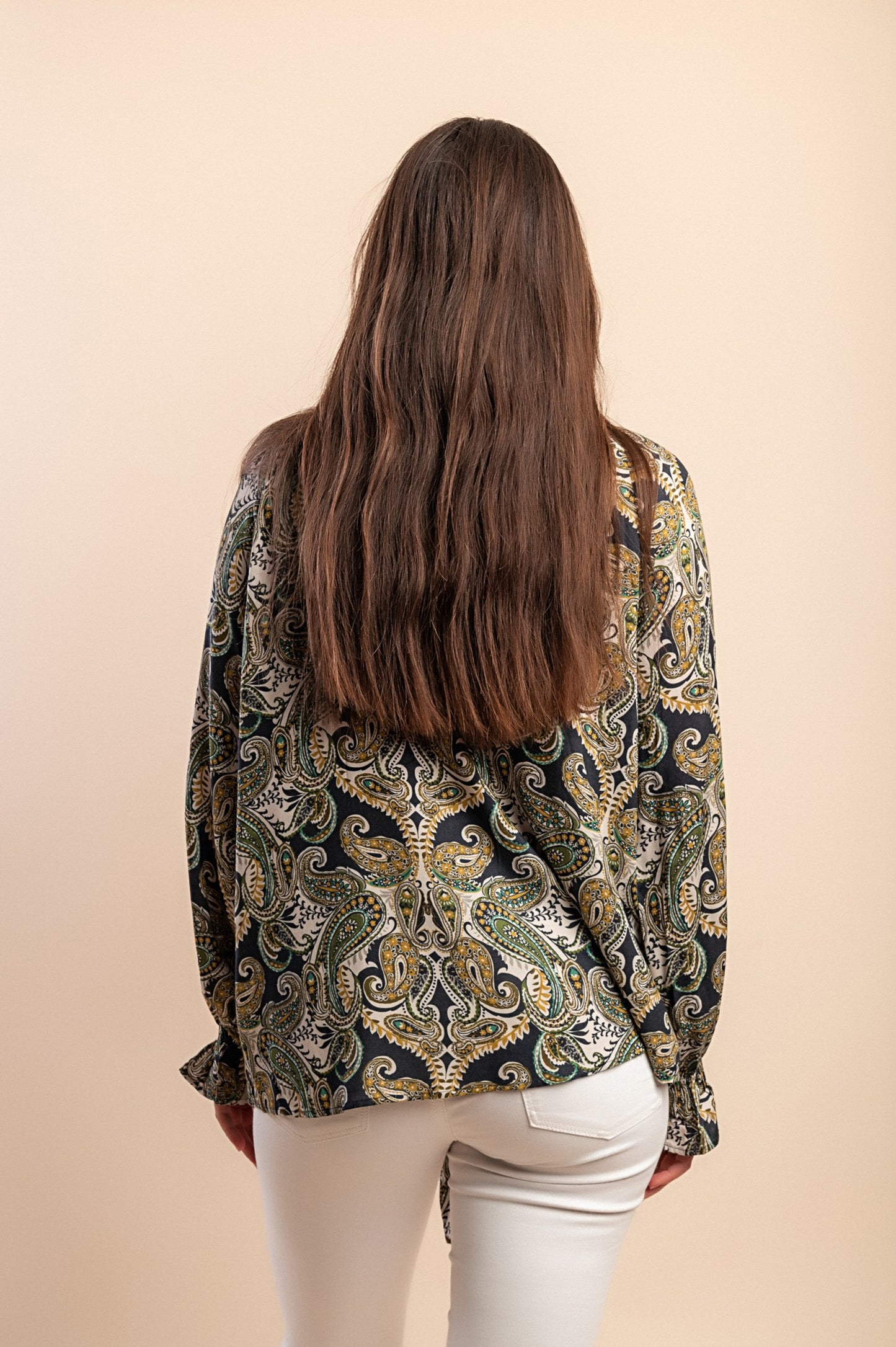 Blusa elegante taglia forte con stampa, verde