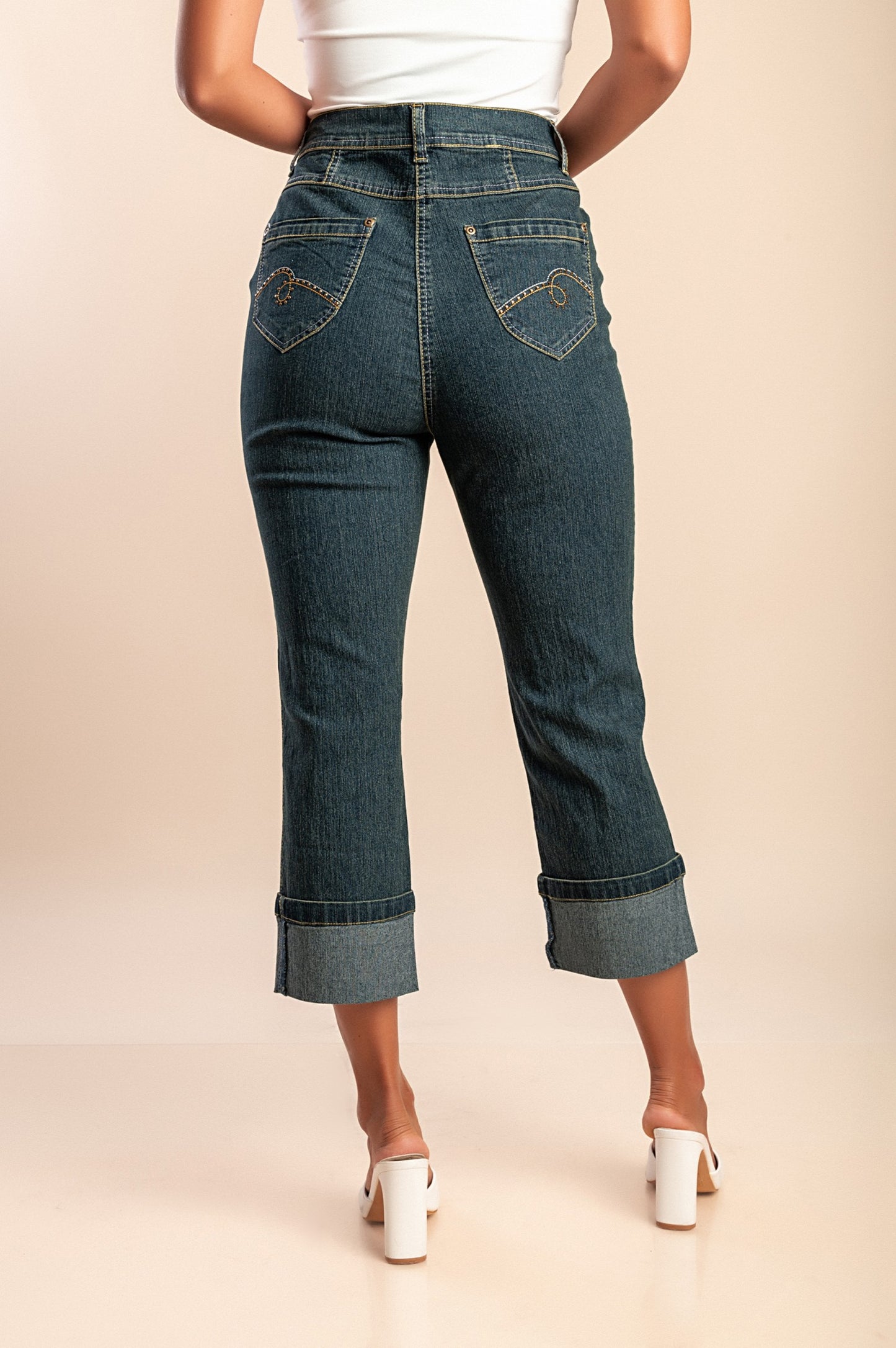 Jeans a vita alta, verdi