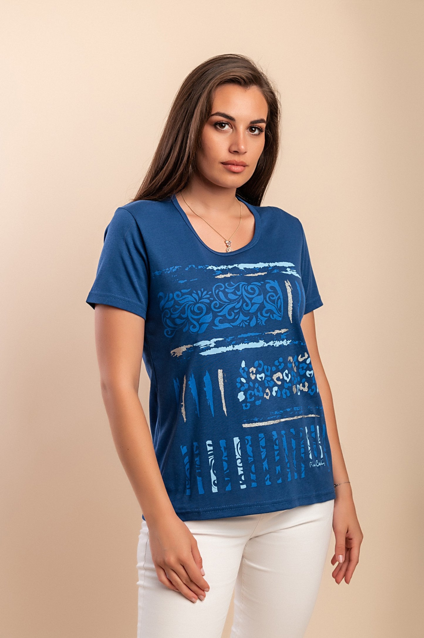 T-shirt in cotone con stampa, blu scuro
