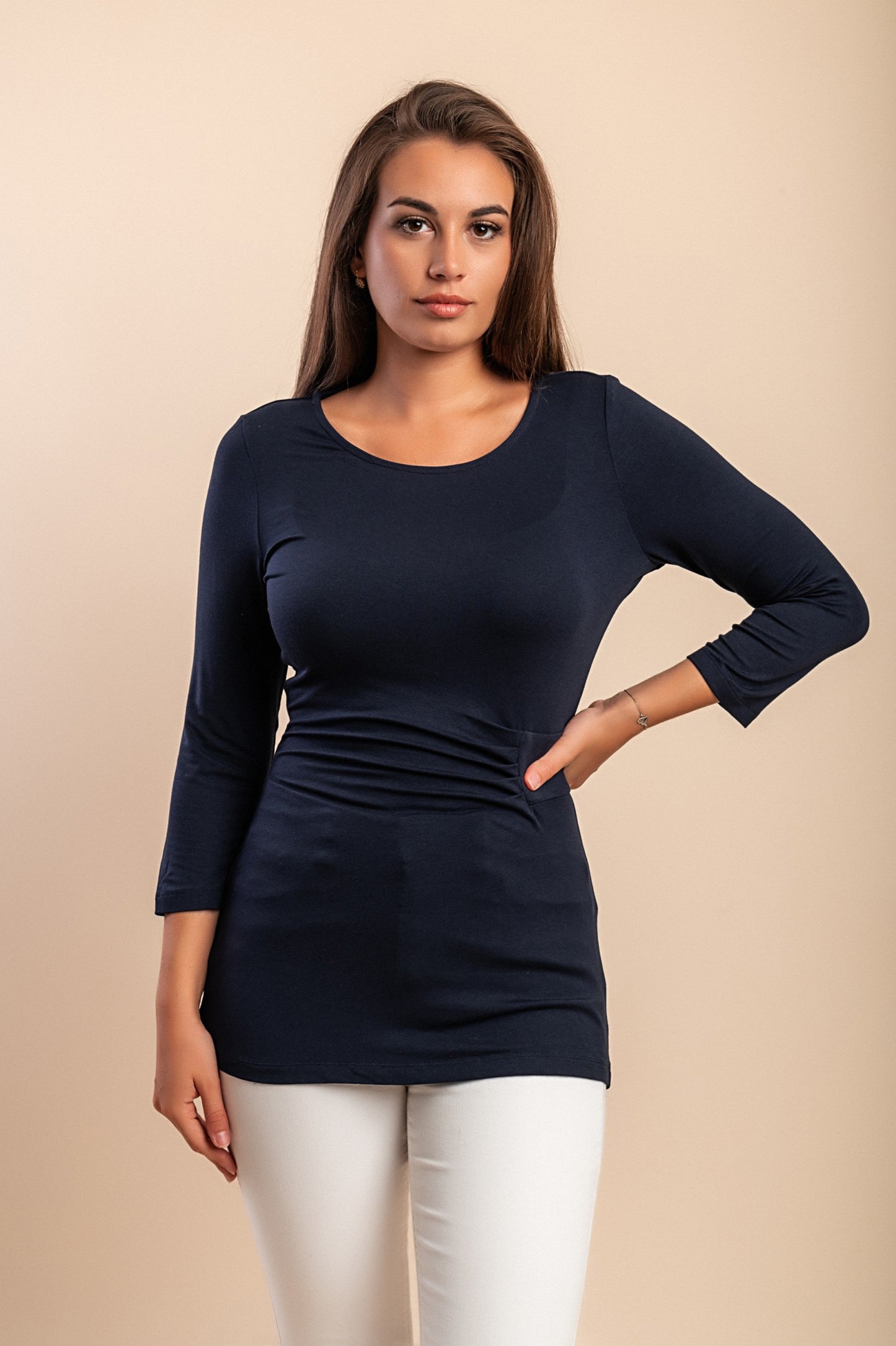 Top con maniche a 3/4, blu scuro