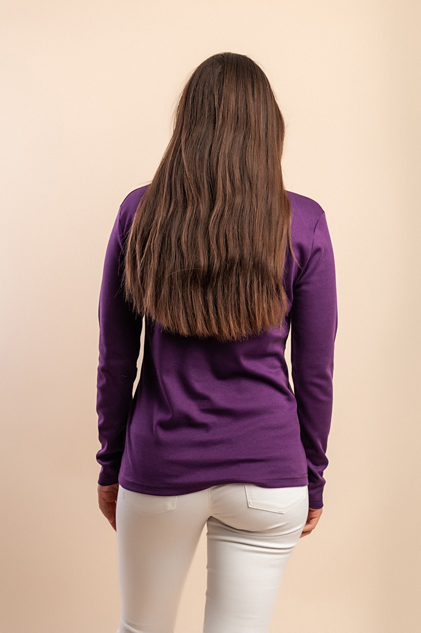Top a maniche lunghe in cotone, viola