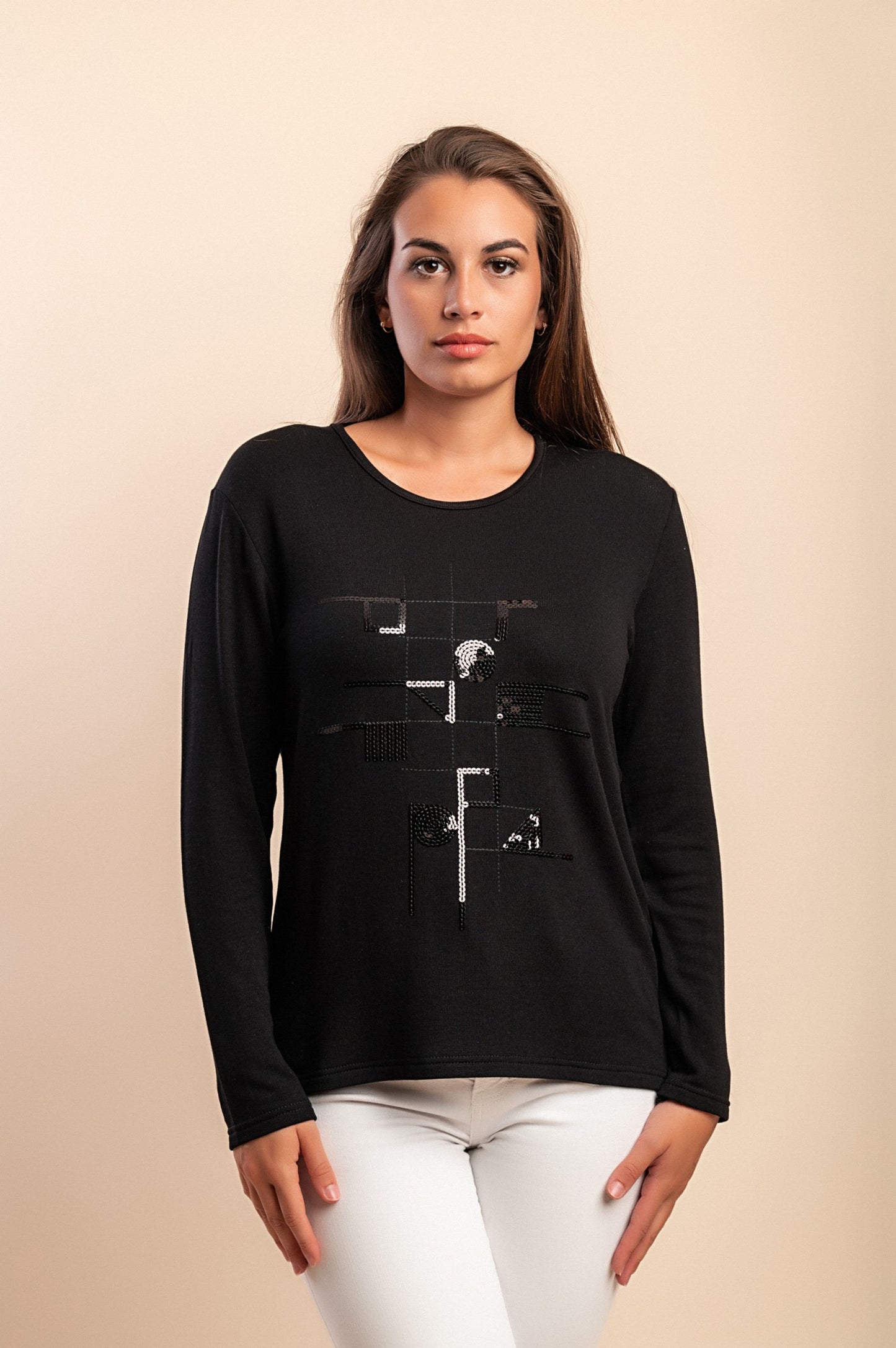 Maglia in cotone a maniche lunghe, nera